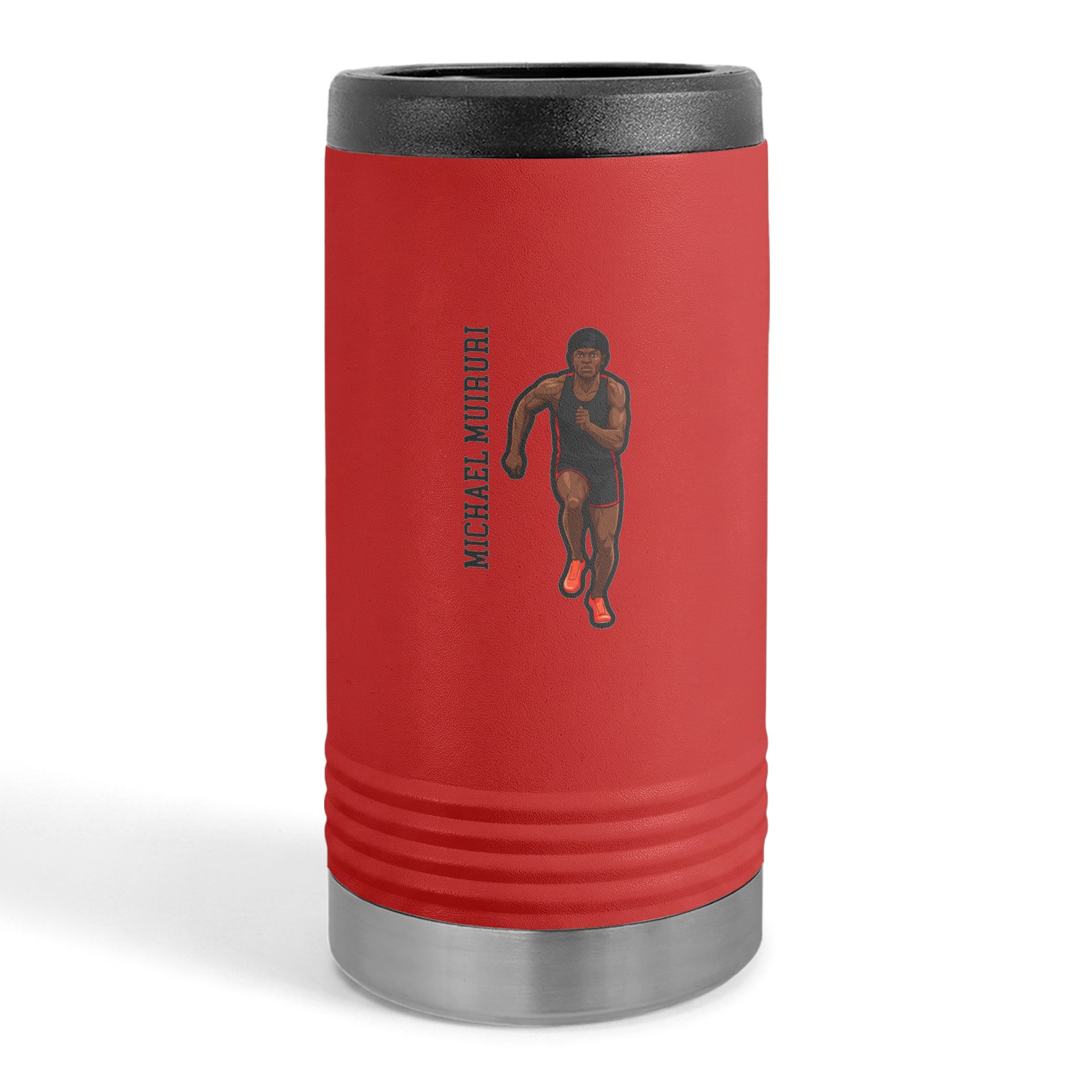 Slim Stainless Can Cooler — character_name_vertical in Red