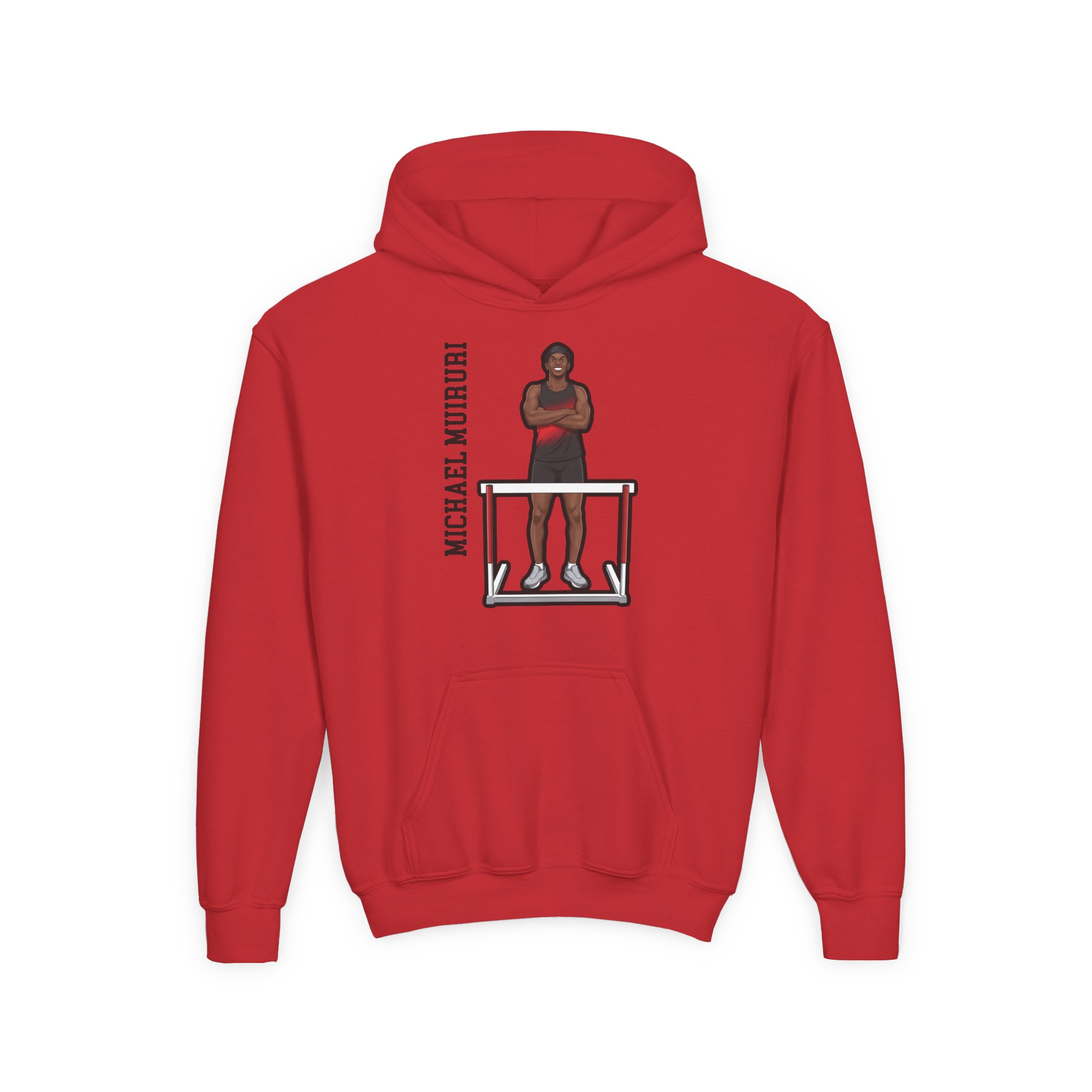 Youth Hoodie — character_name_vertical in Red