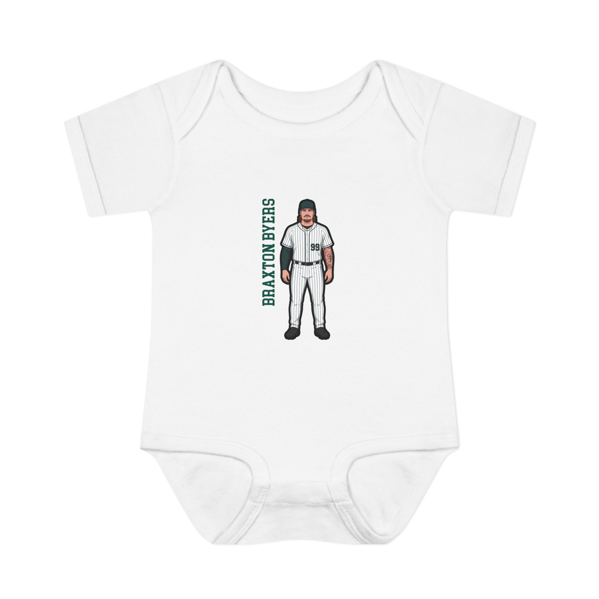 Baby Onesie — character_name_vertical in White