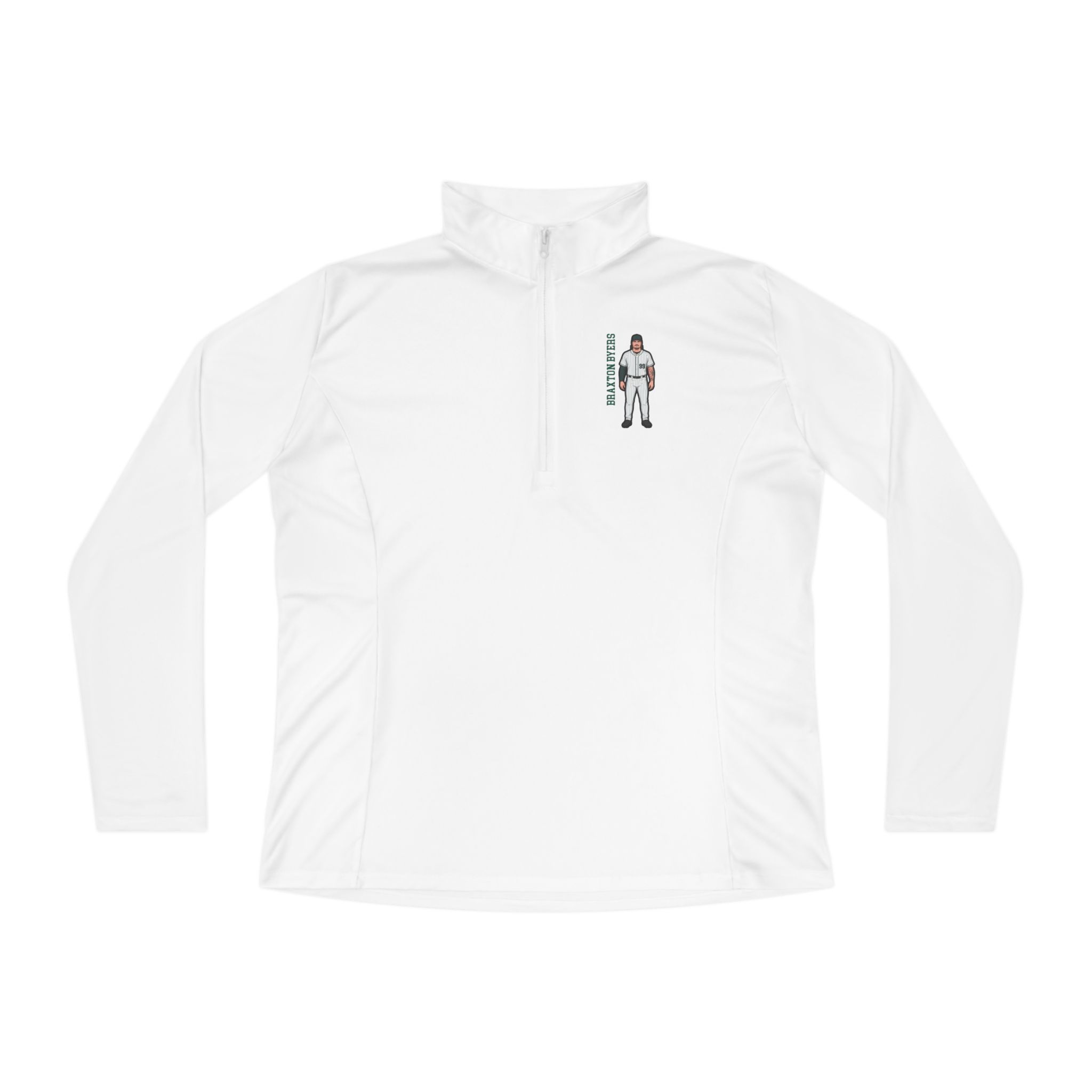 Women's Q-Zip Pullover — character_name_vertical in White