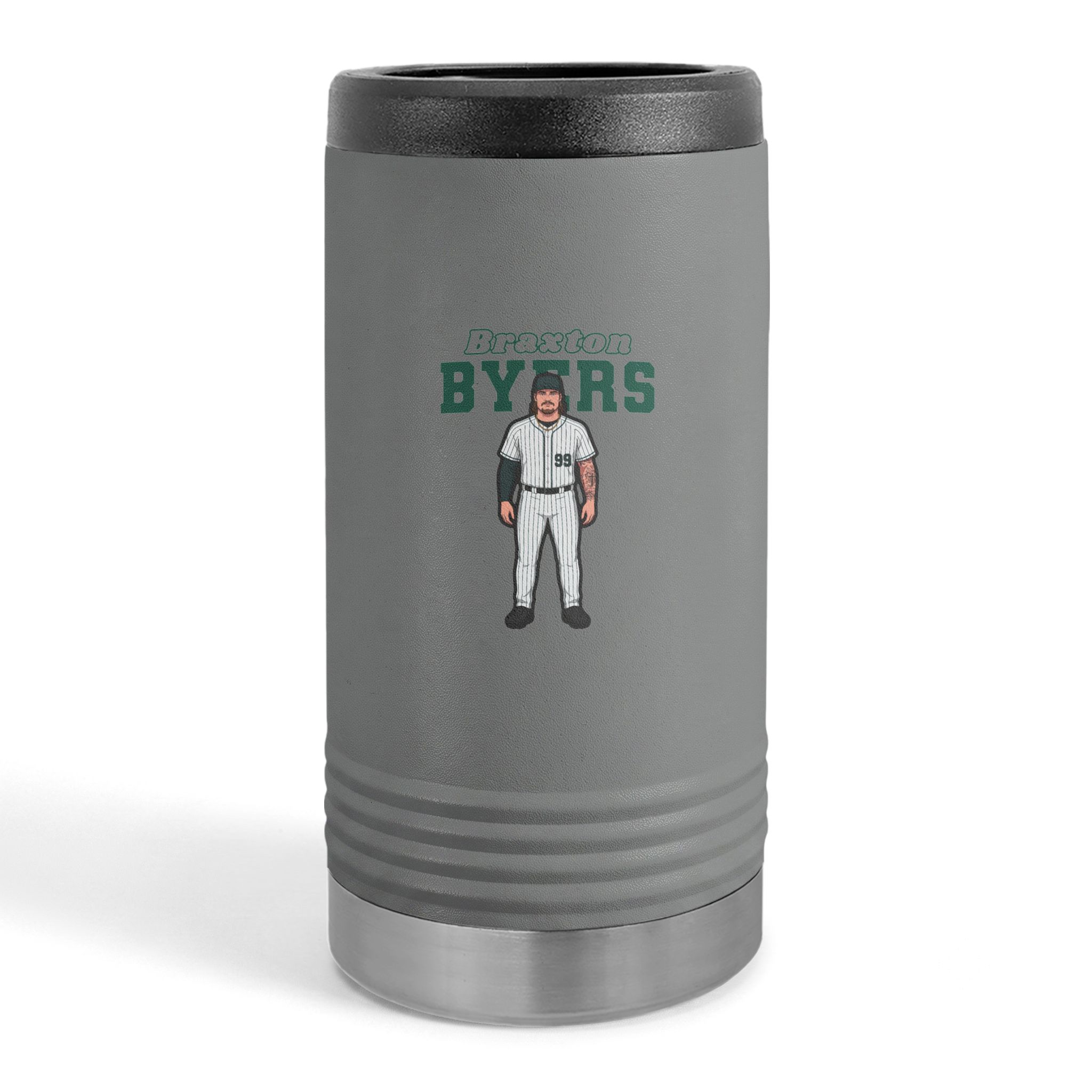 Slim Stainless Can Cooler — character_name_arch in Grey