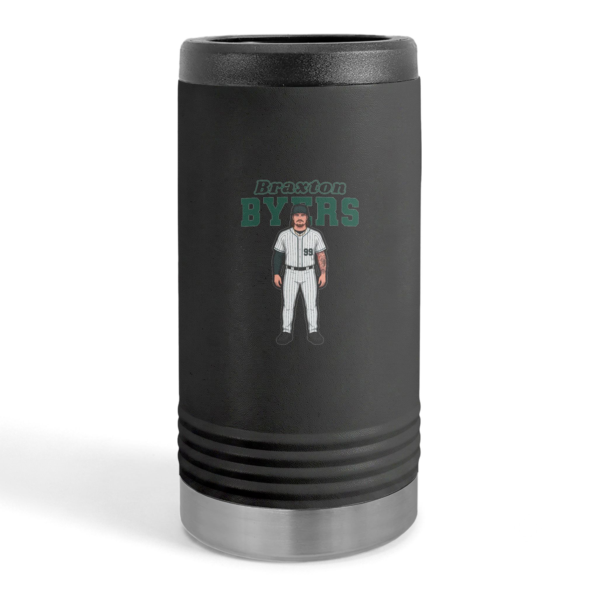Slim Stainless Can Cooler — character_name_arch in Black