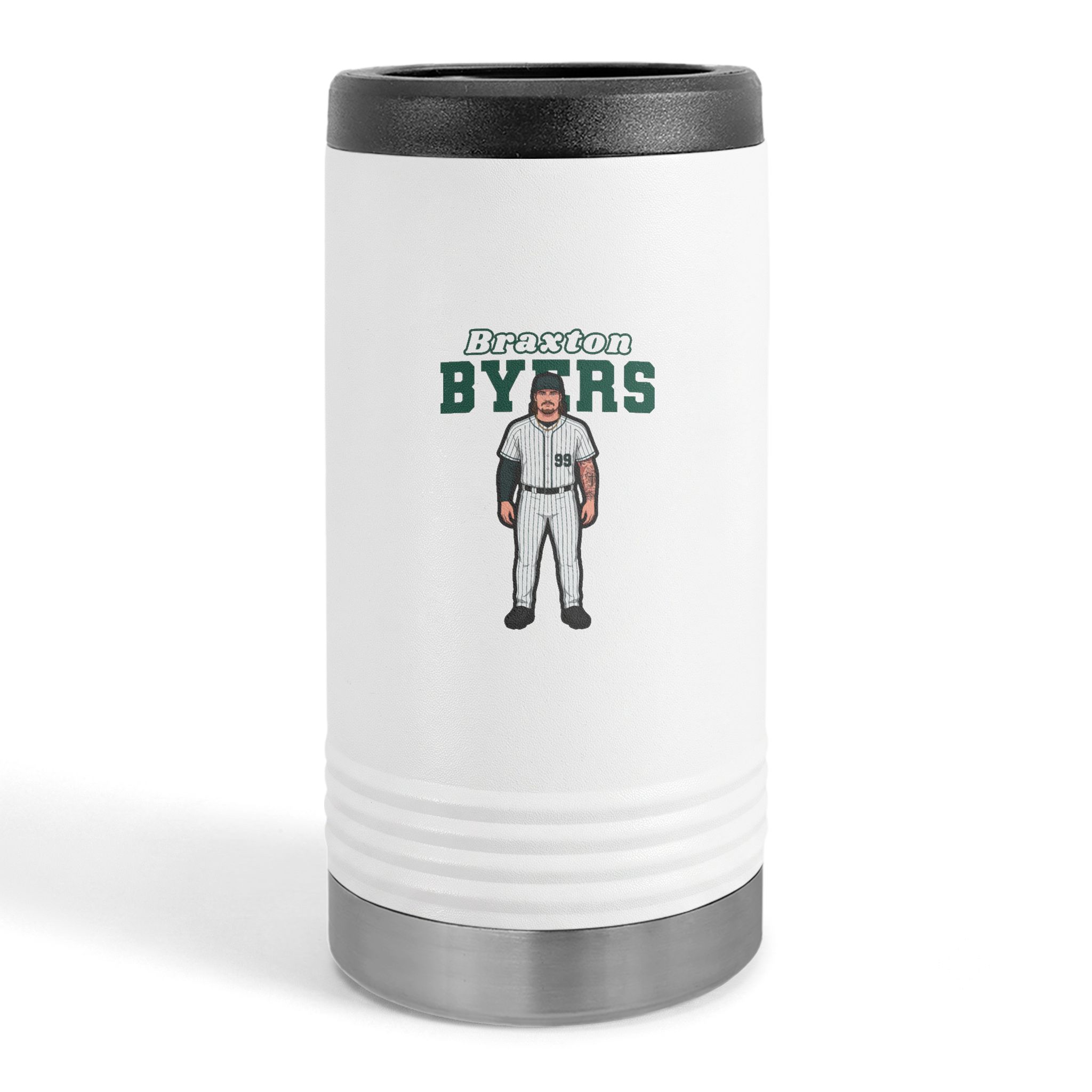 Slim Stainless Can Cooler — character_name_arch in White