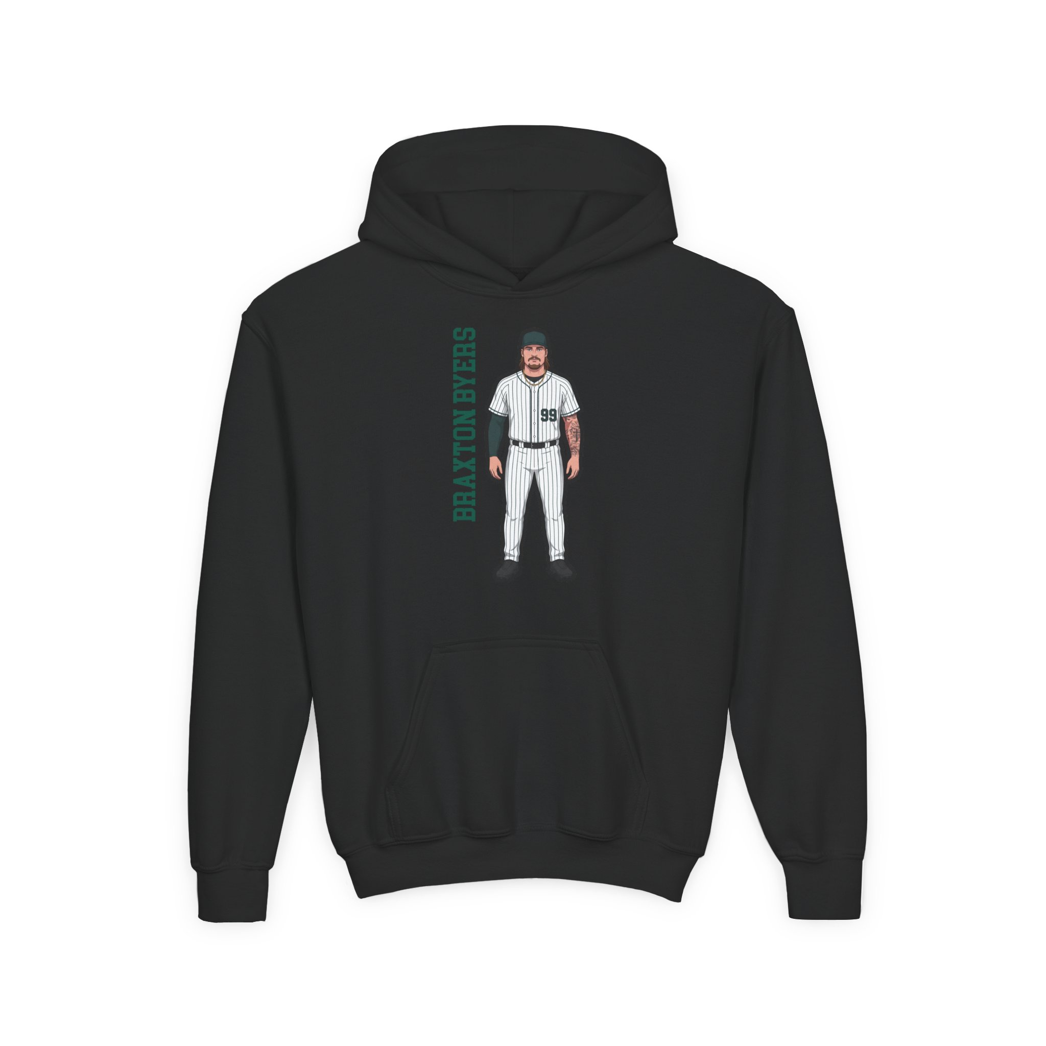 Youth Hoodie — character_name_vertical in Black
