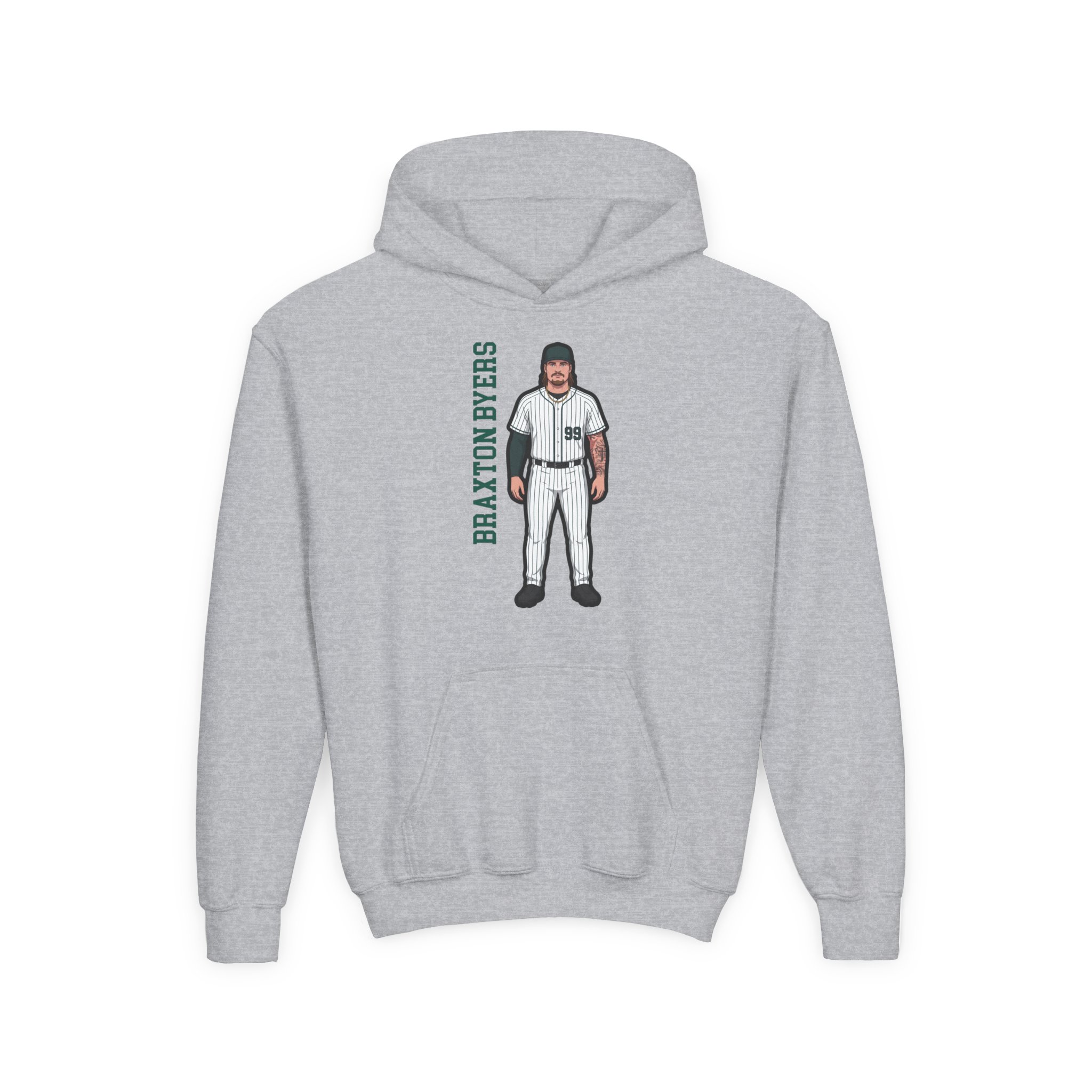 Youth Hoodie — character_name_vertical in Grey