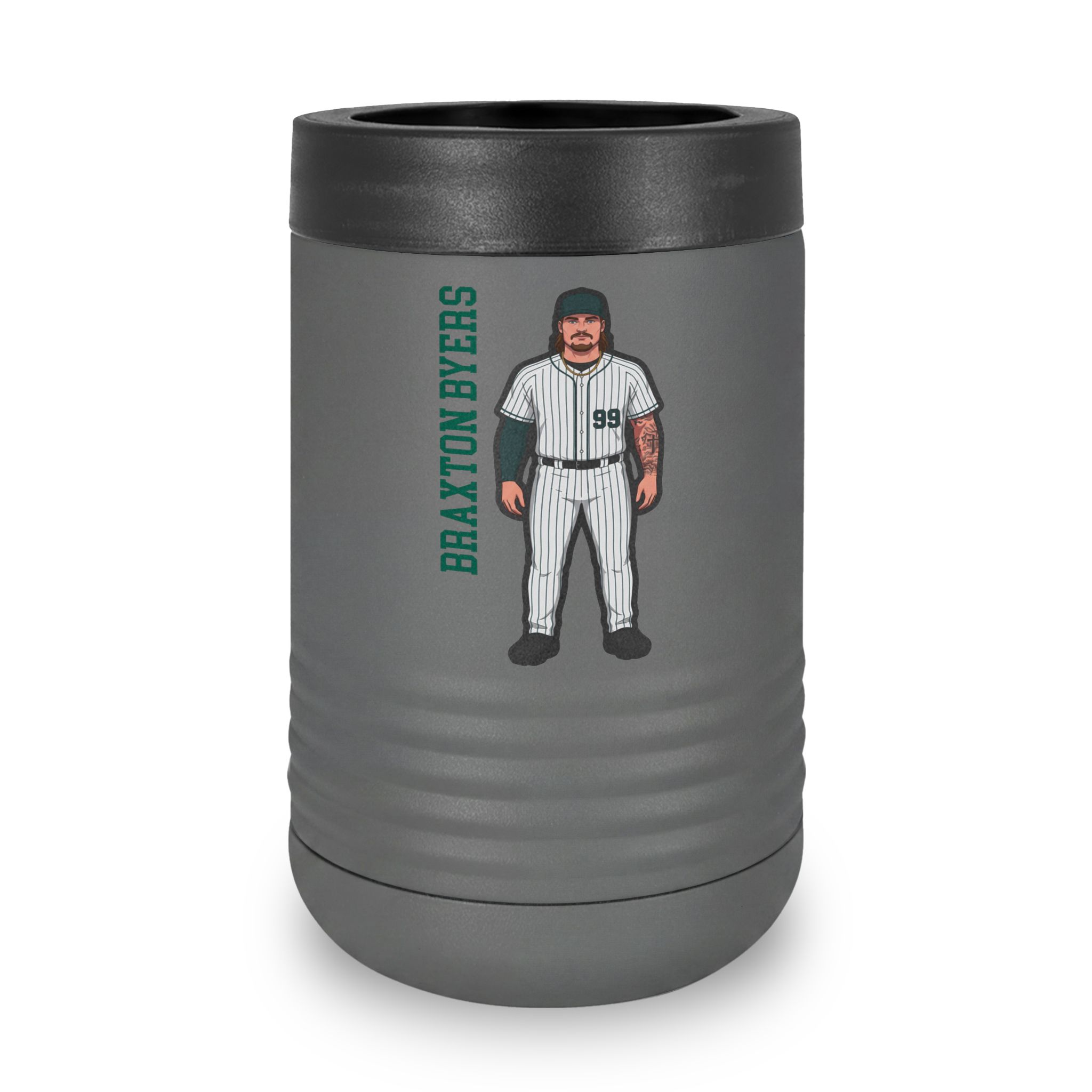 Stainless Can Cooler — character_name_vertical in Grey