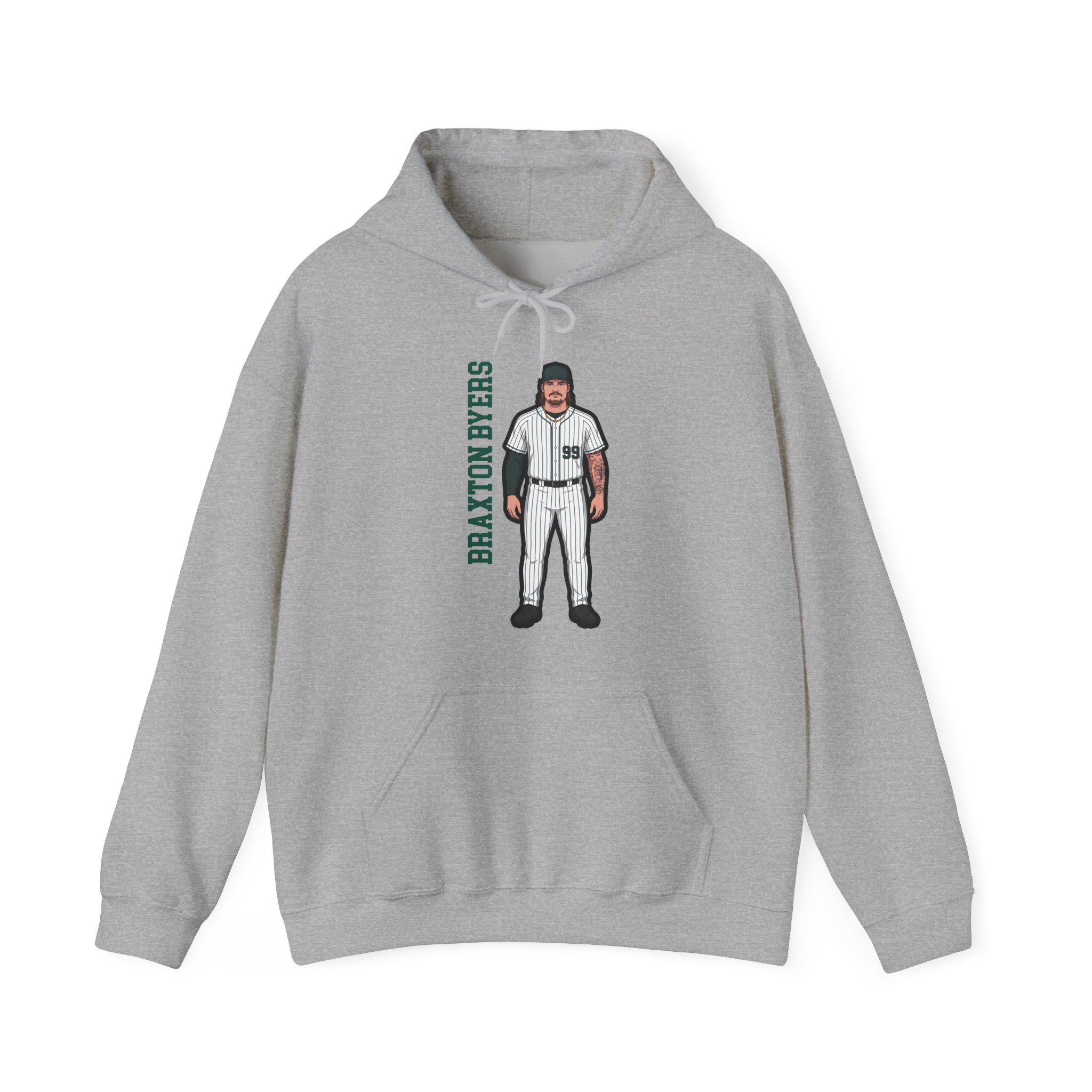Hoodie — character_name_vertical in Grey