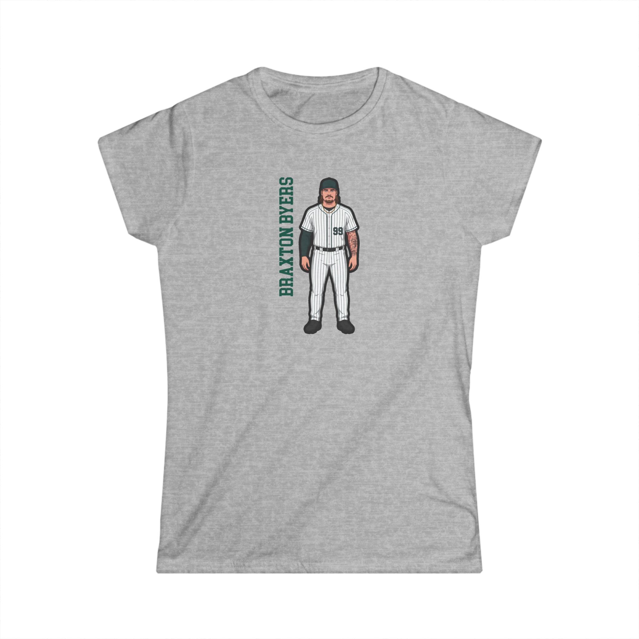 Women's Softstyle Tee — character_name_vertical in Grey