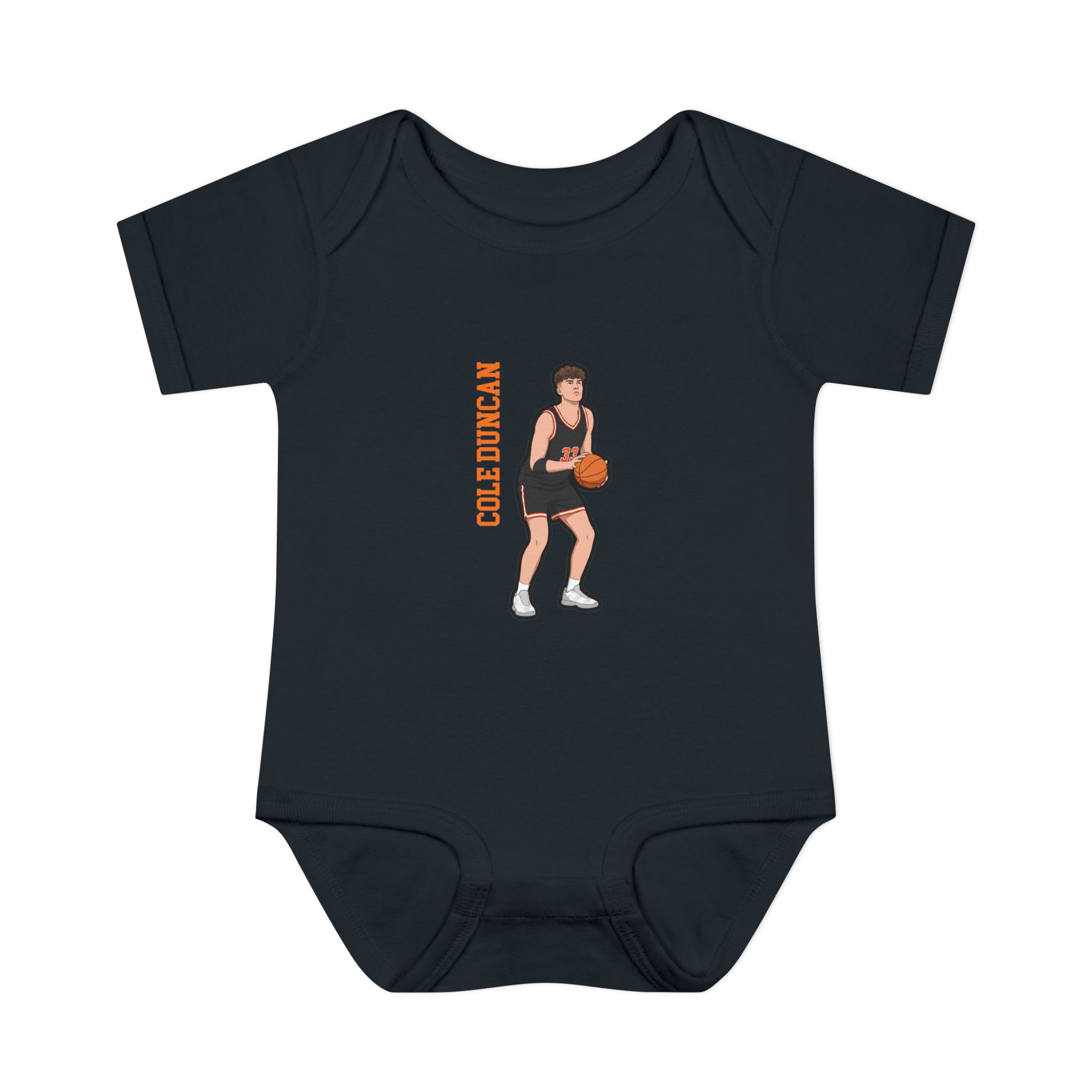 Baby Onesie — character_name_vertical in Black