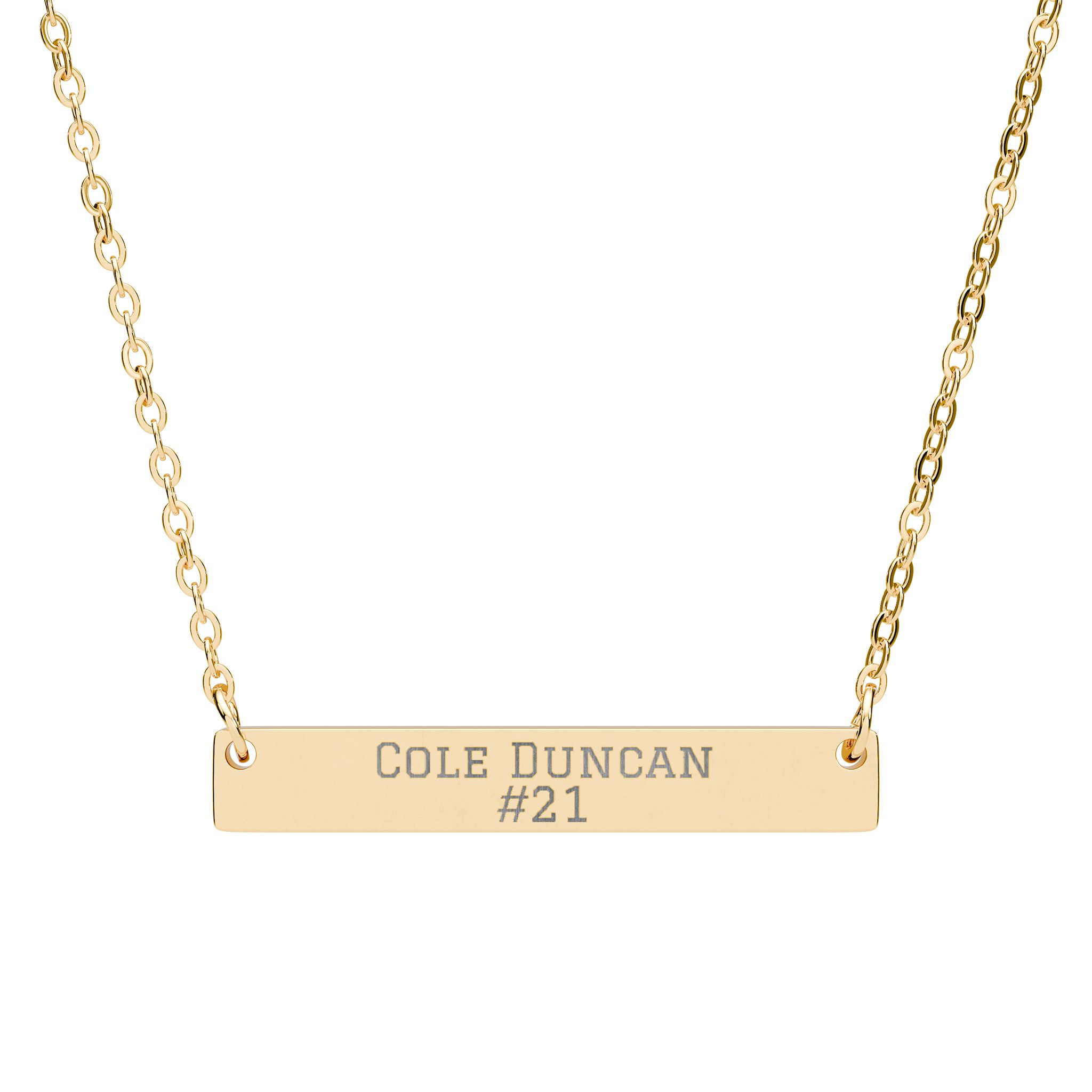 Engraved Bar Necklace — Name & Number in Gold