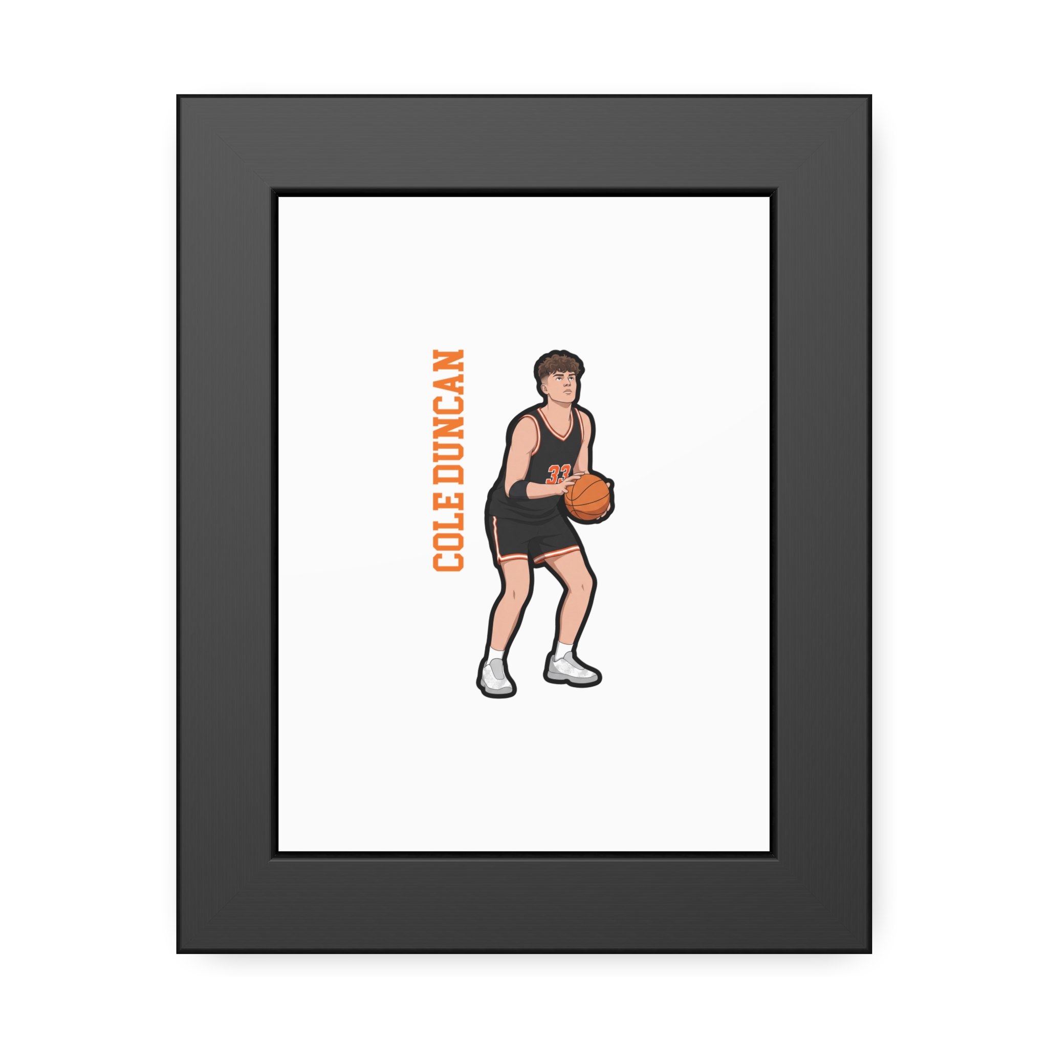 Framed Poster — character_name_vertical in Black