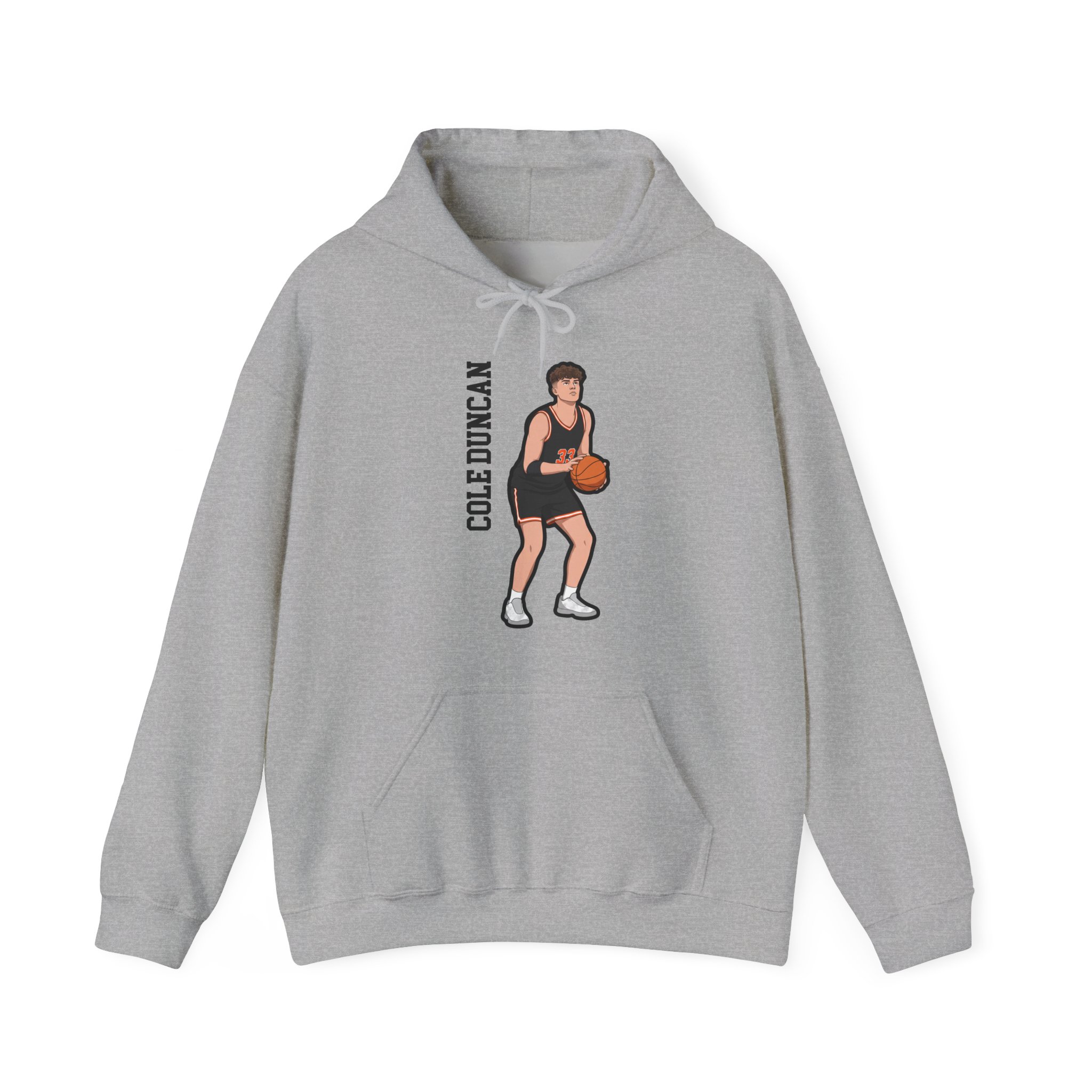 Hoodie — character_name_vertical in Grey