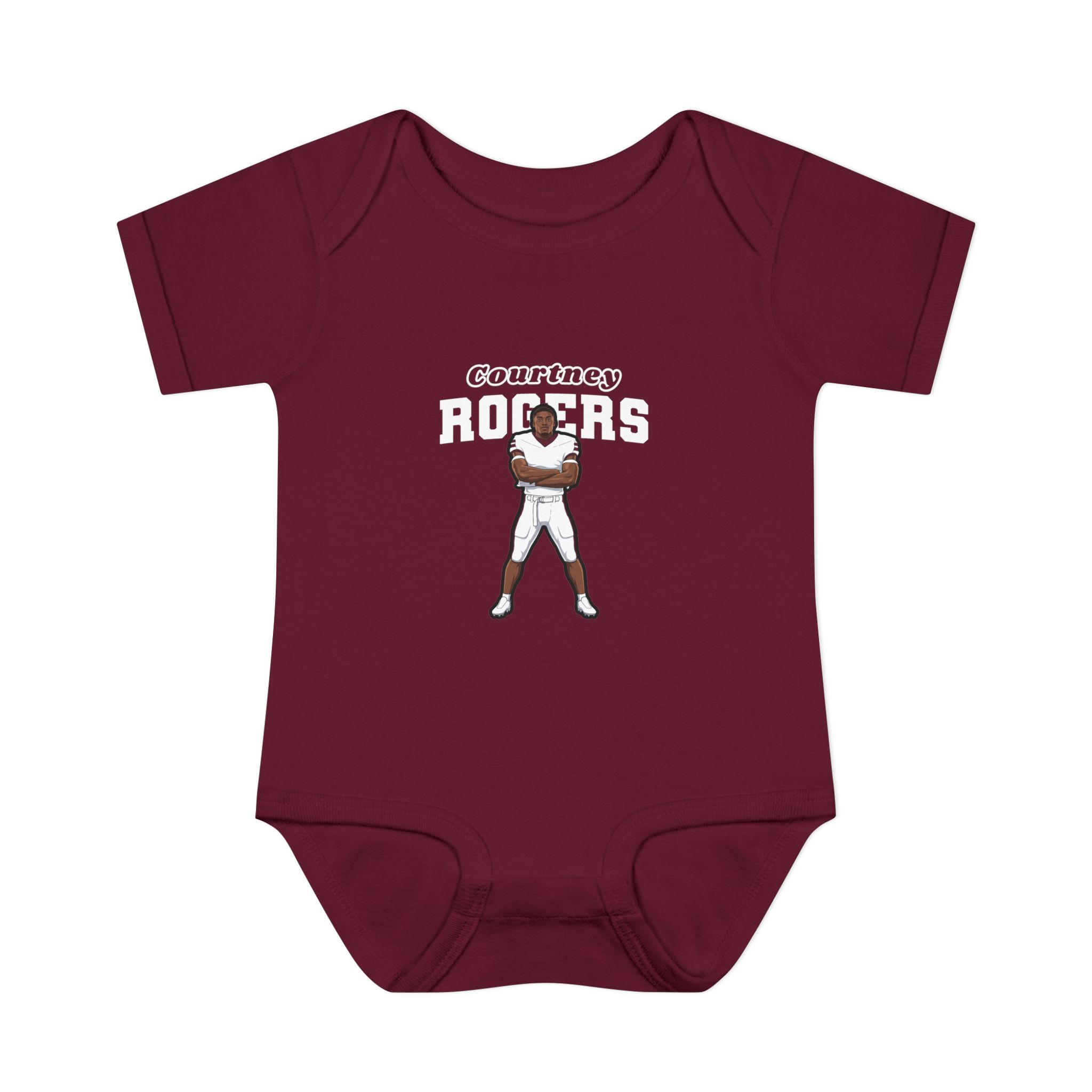 Baby Onesie — character_name_arch in Maroon