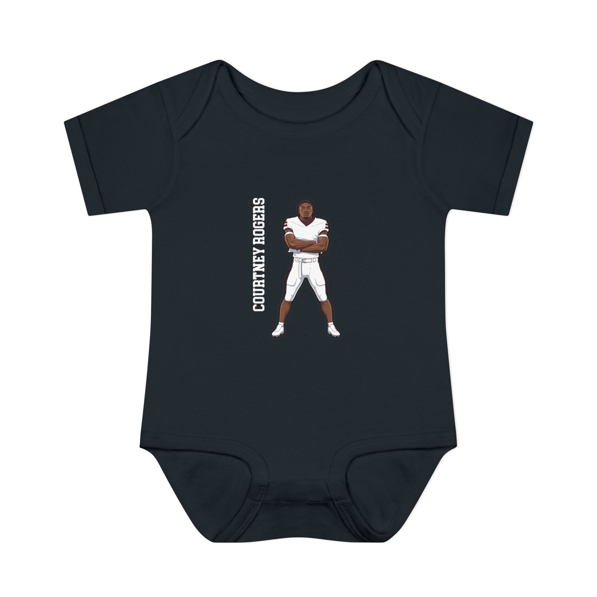 Baby Onesie — character_name_vertical in Black