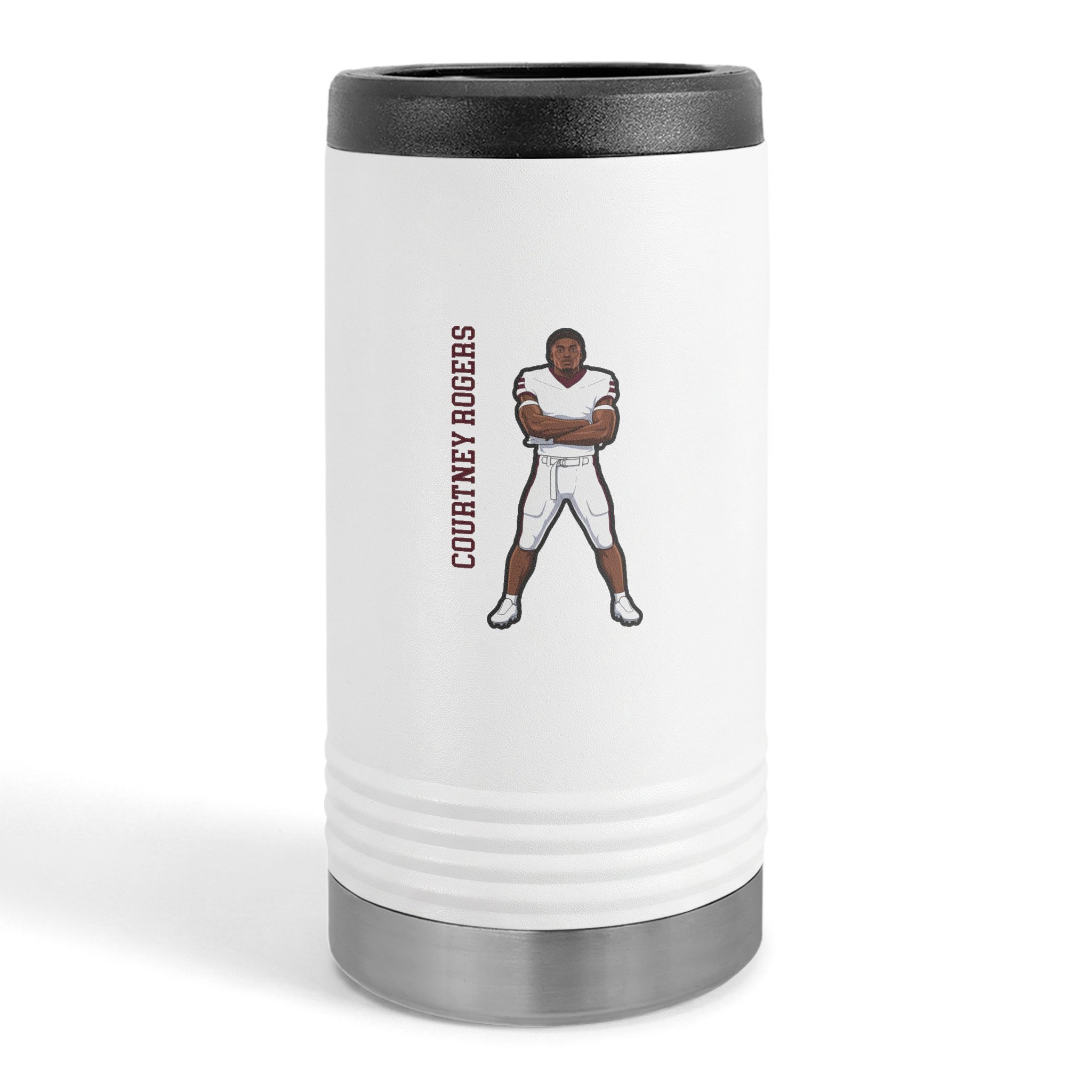 Slim Stainless Can Cooler — character_name_vertical in White