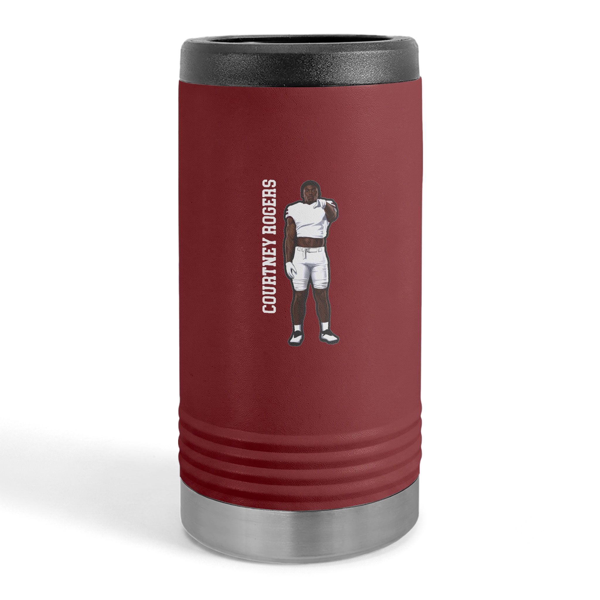 Slim Stainless Can Cooler — character_name_vertical in Maroon
