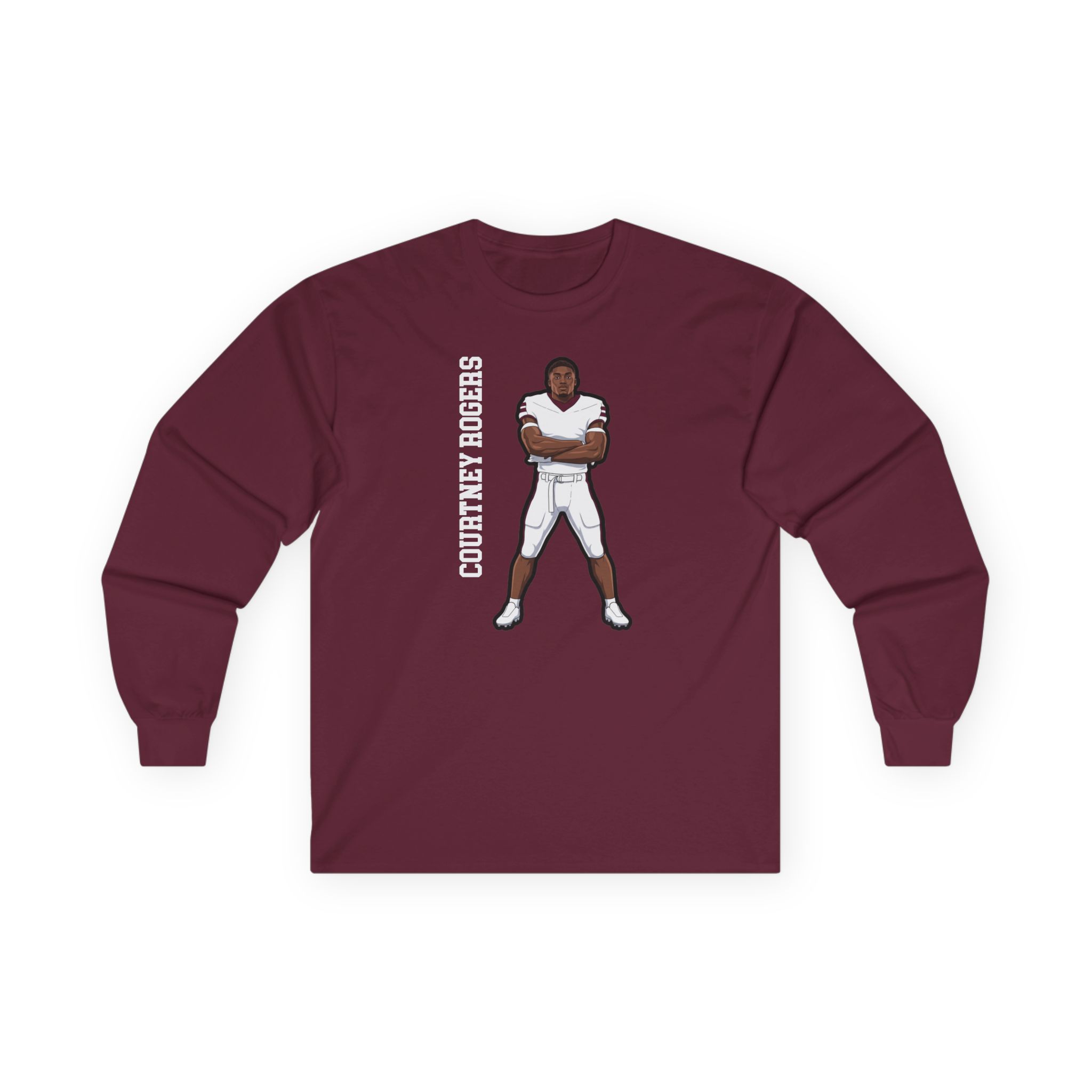 Long Sleeve Tee — character_name_vertical in Maroon