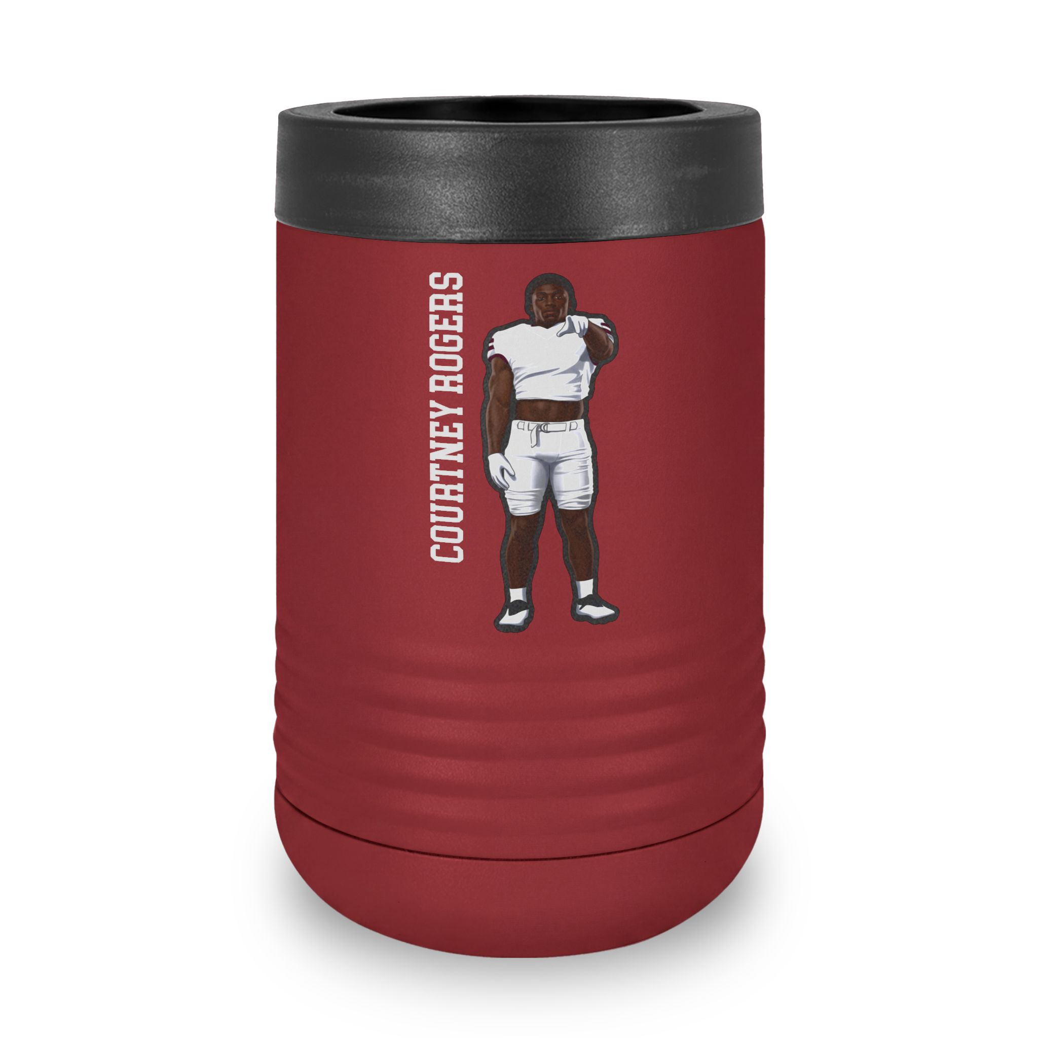 Stainless Can Cooler — character_name_vertical in Maroon
