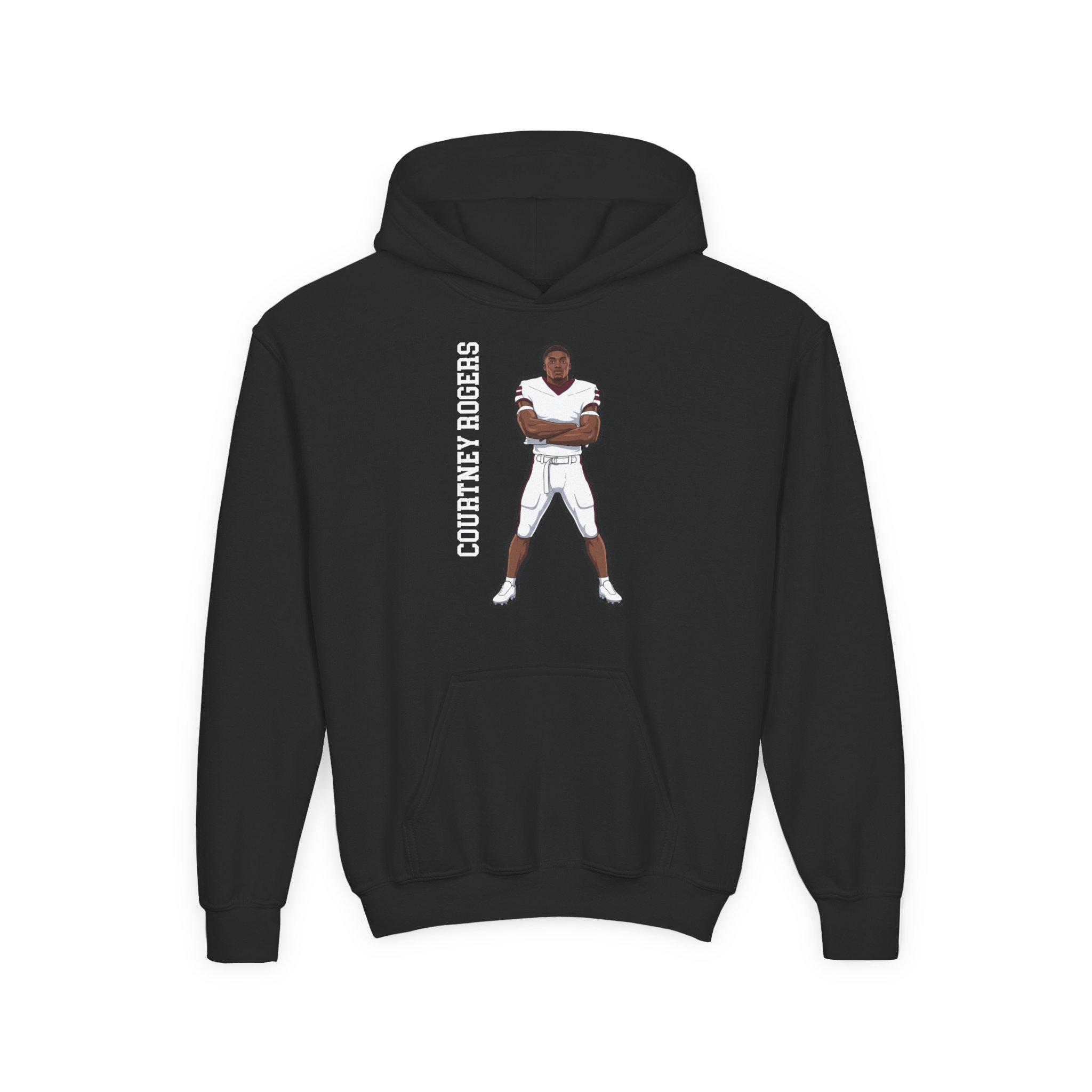 Youth Hoodie — character_name_vertical in Black