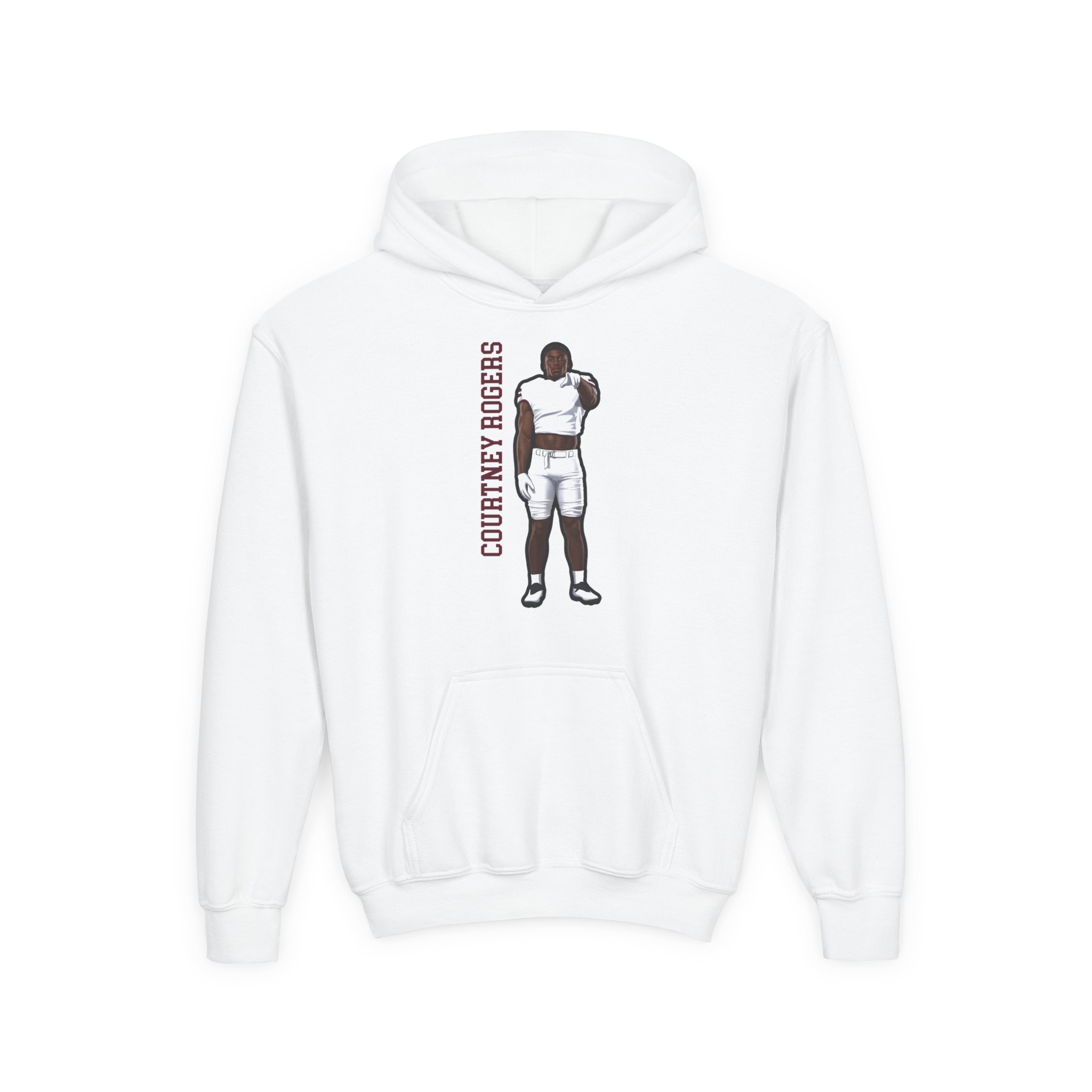 Youth Hoodie — character_name_vertical in White