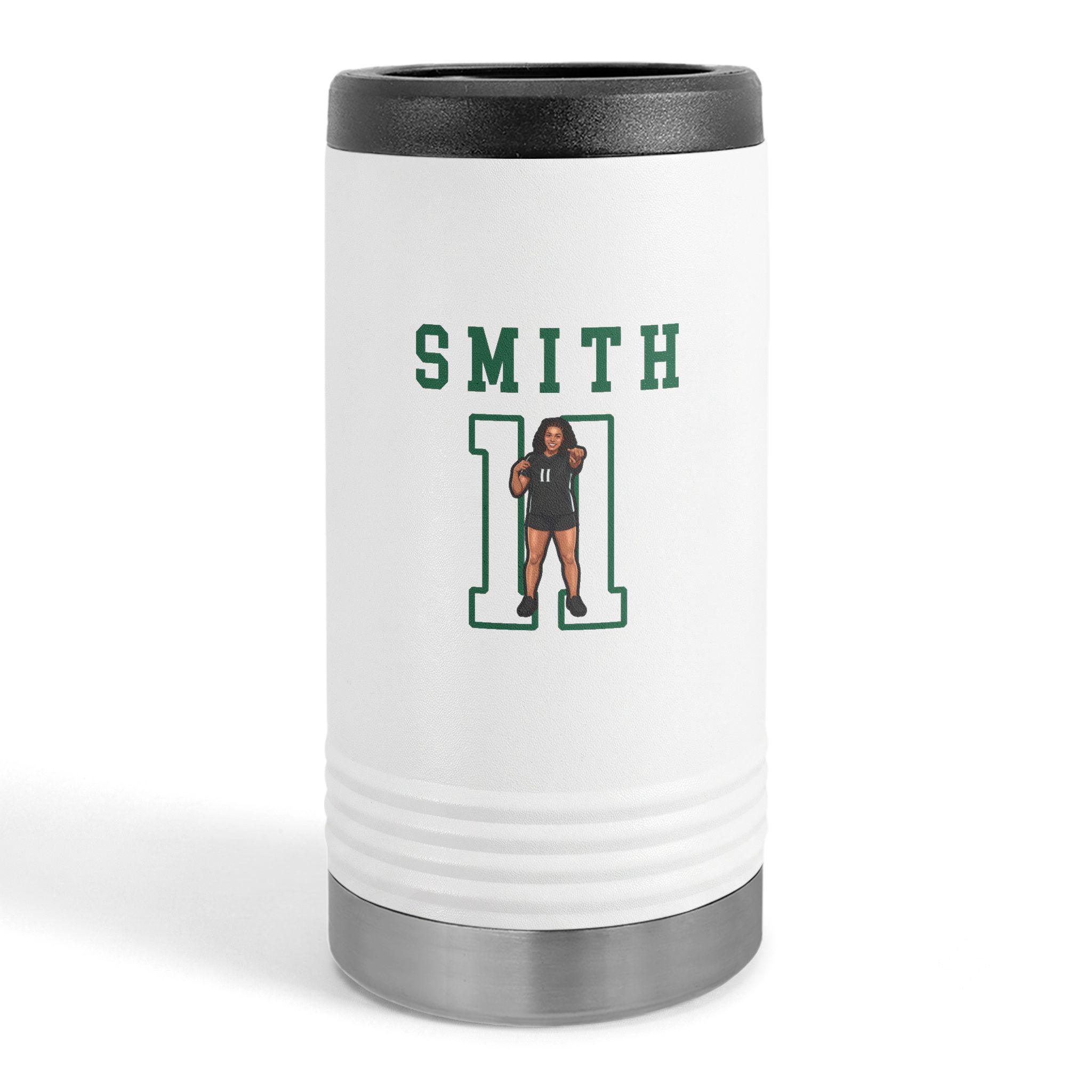 Slim Stainless Can Cooler — character_shirsey in White