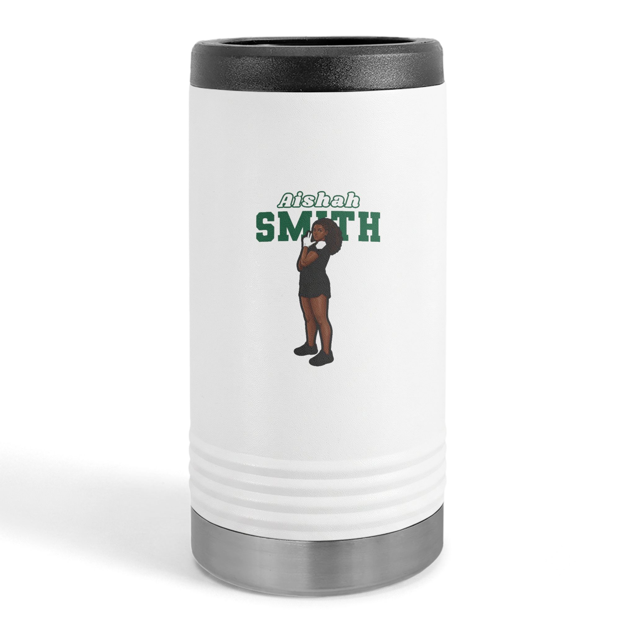 Slim Stainless Can Cooler — character_name_arch in White