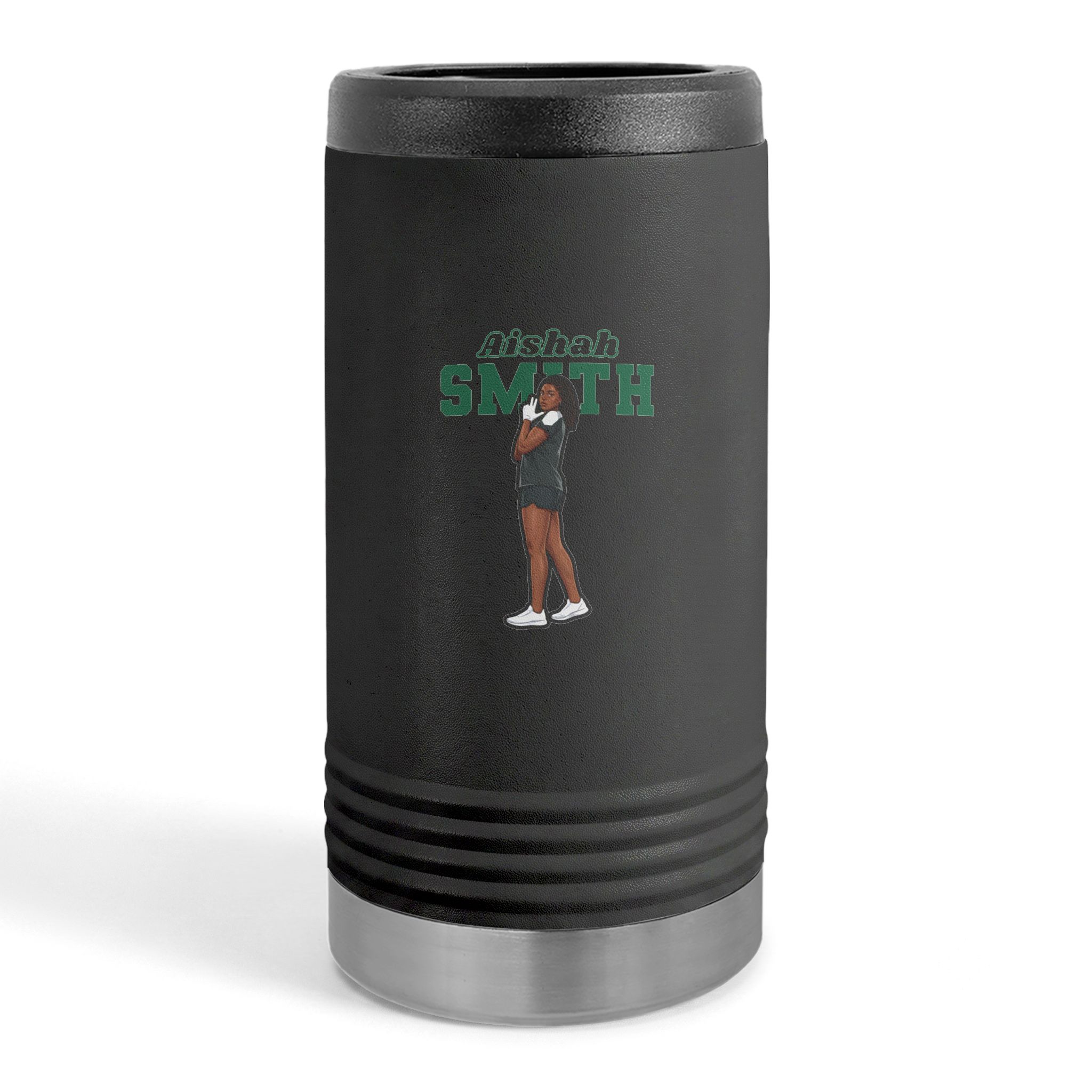 Slim Stainless Can Cooler — character_name_arch in Black