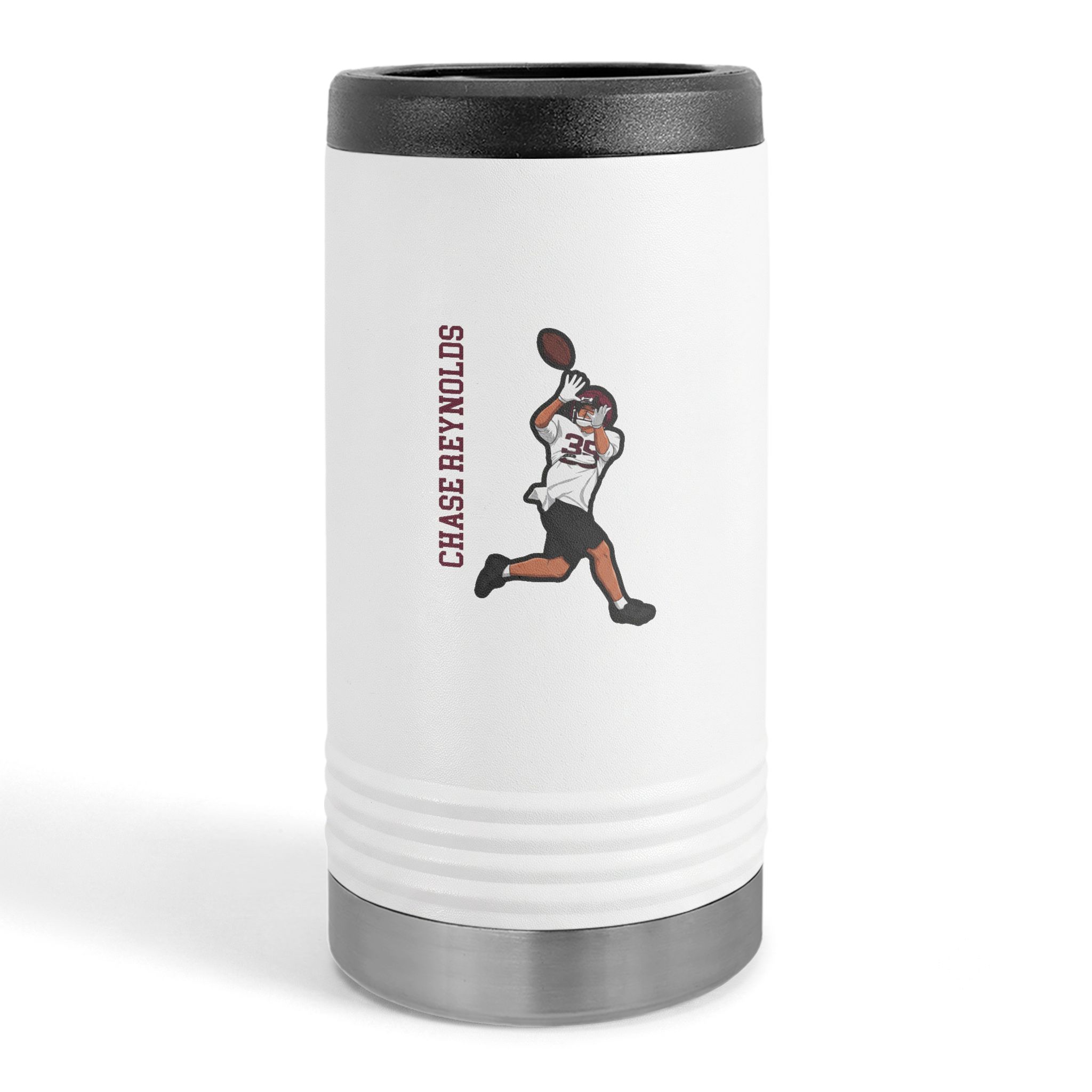 Slim Stainless Can Cooler — character_name_vertical in White