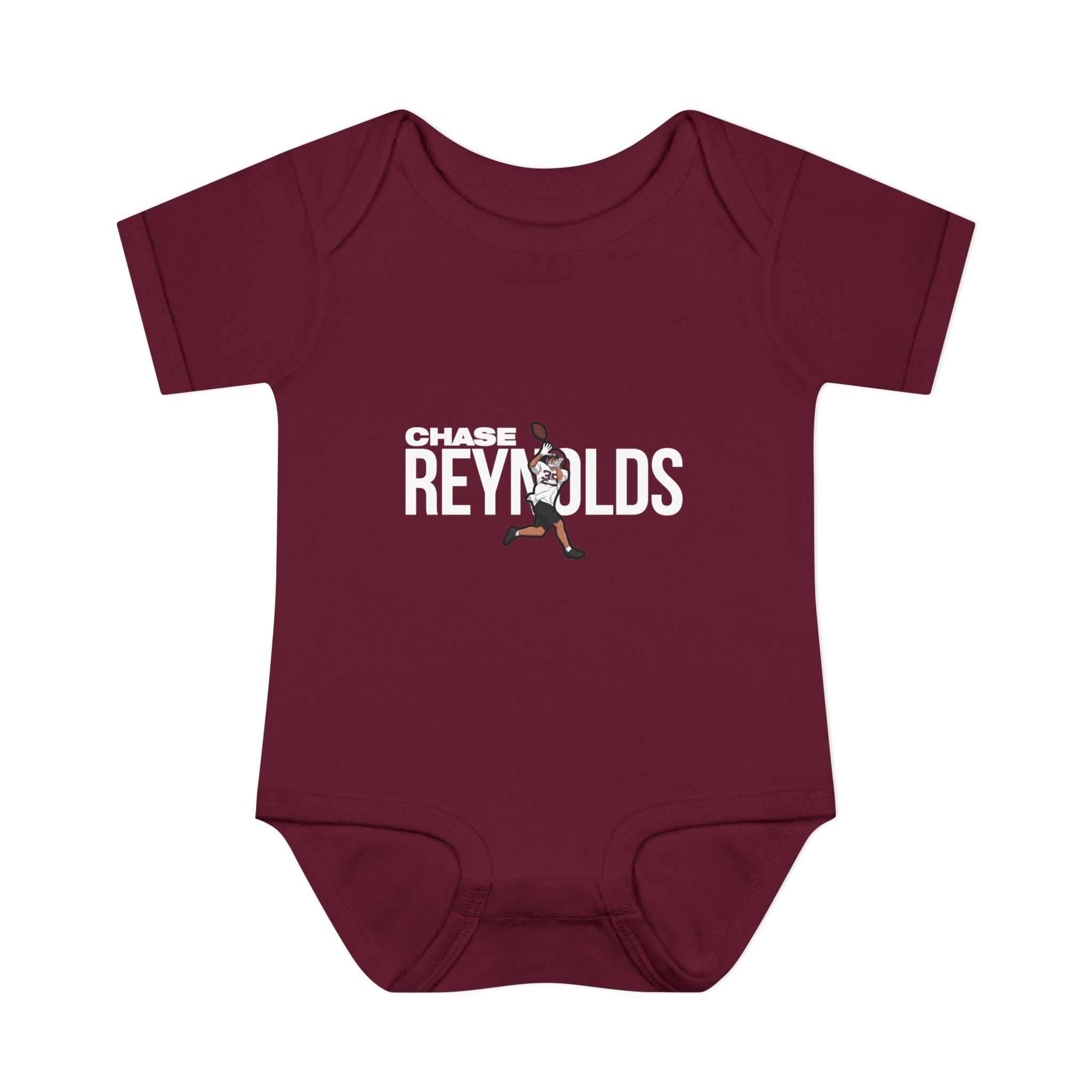 Baby Onesie — character_player_name in Maroon