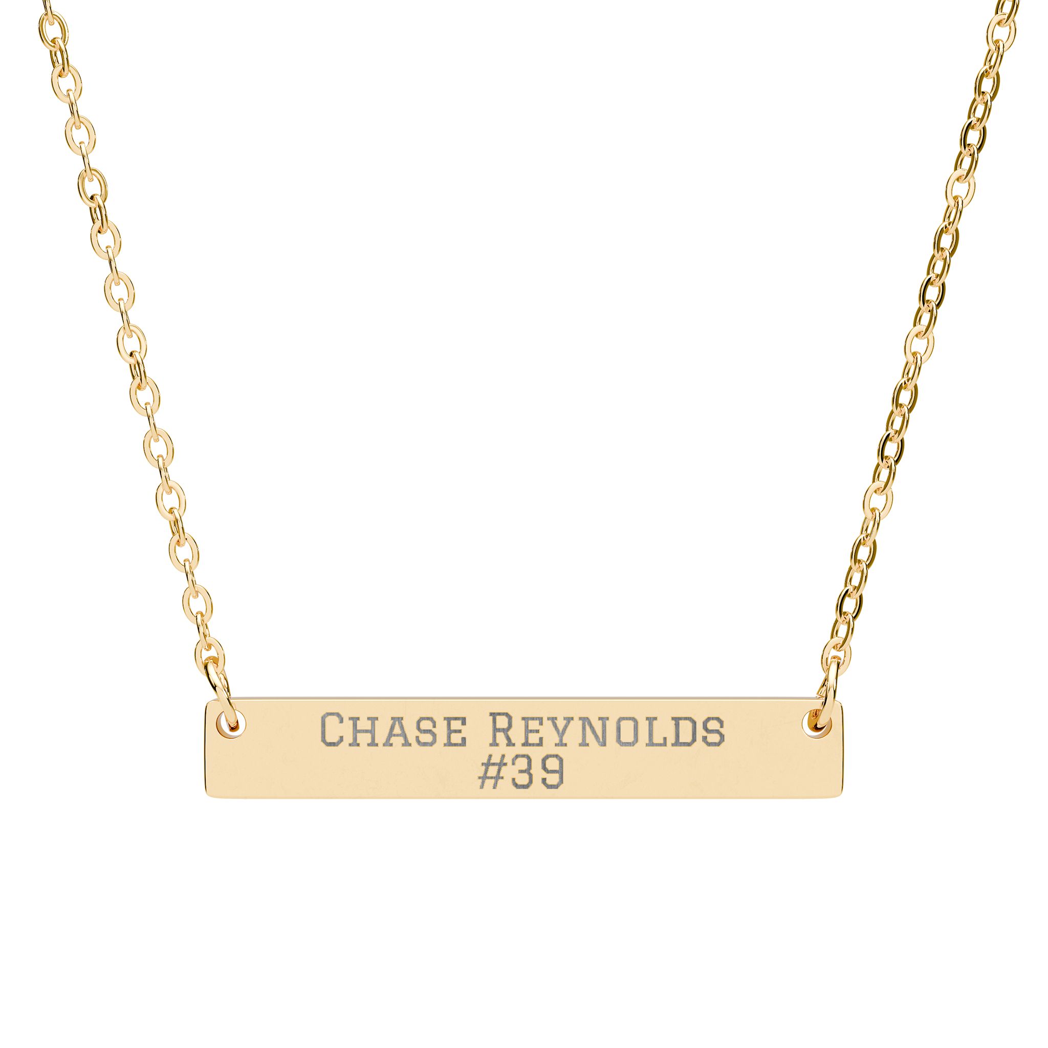 Engraved Bar Necklace — Name & Number in Gold
