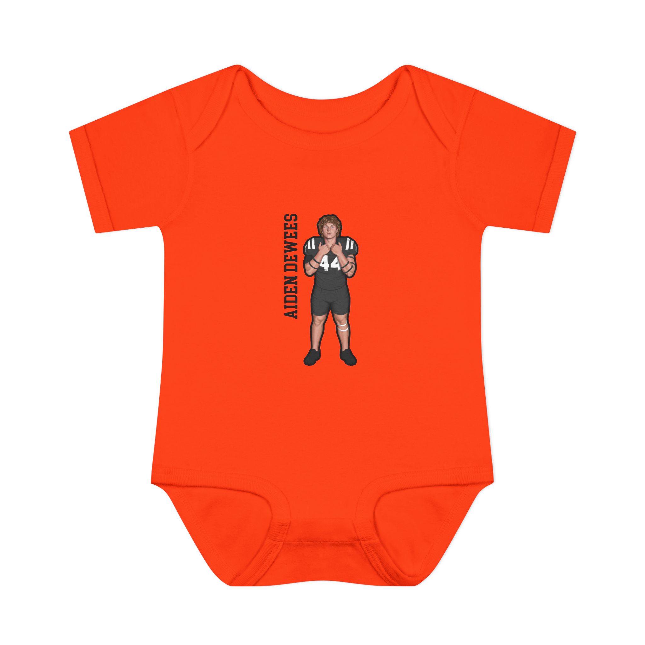 Baby Onesie — character_name_vertical in Orange