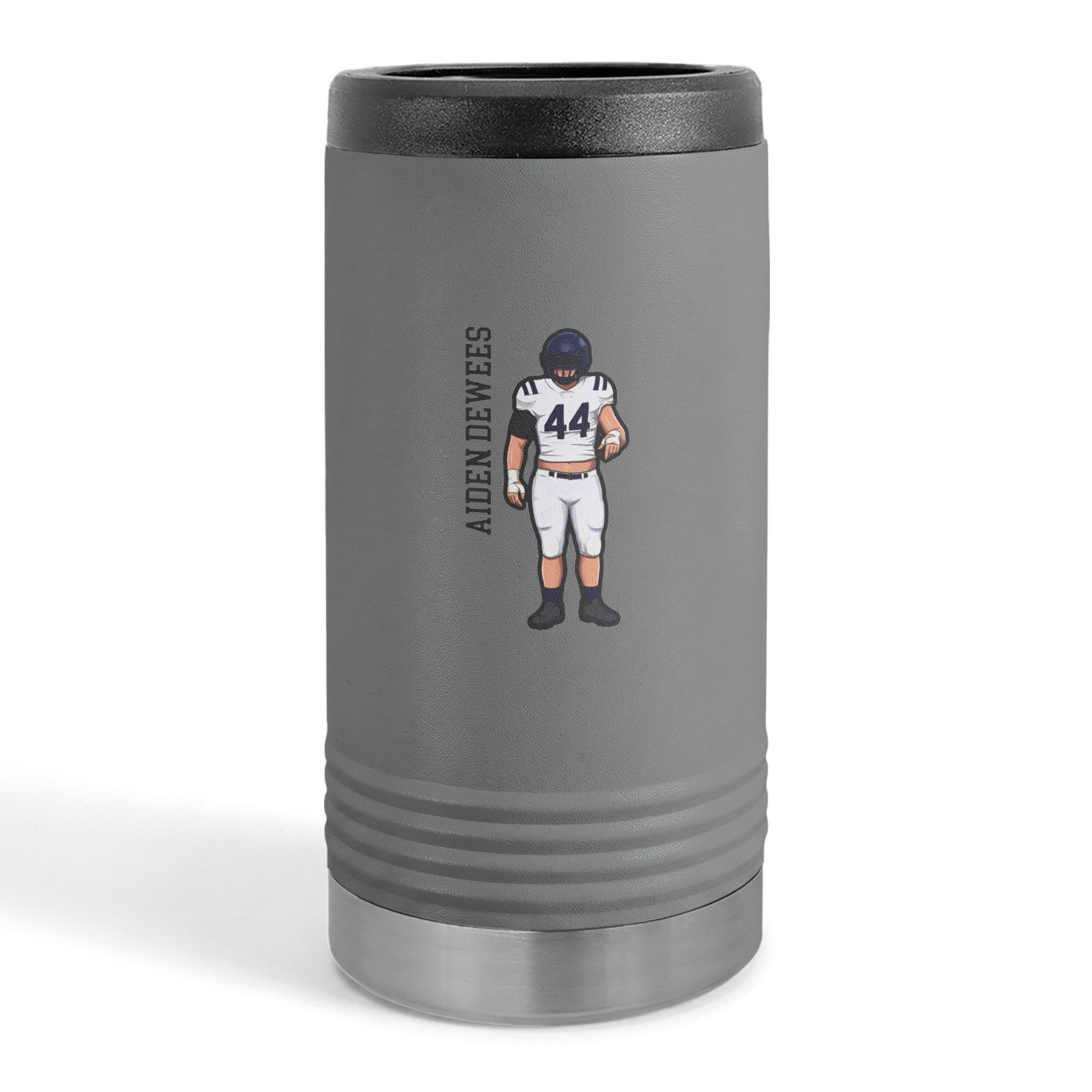 Slim Stainless Can Cooler — character_name_vertical in Grey