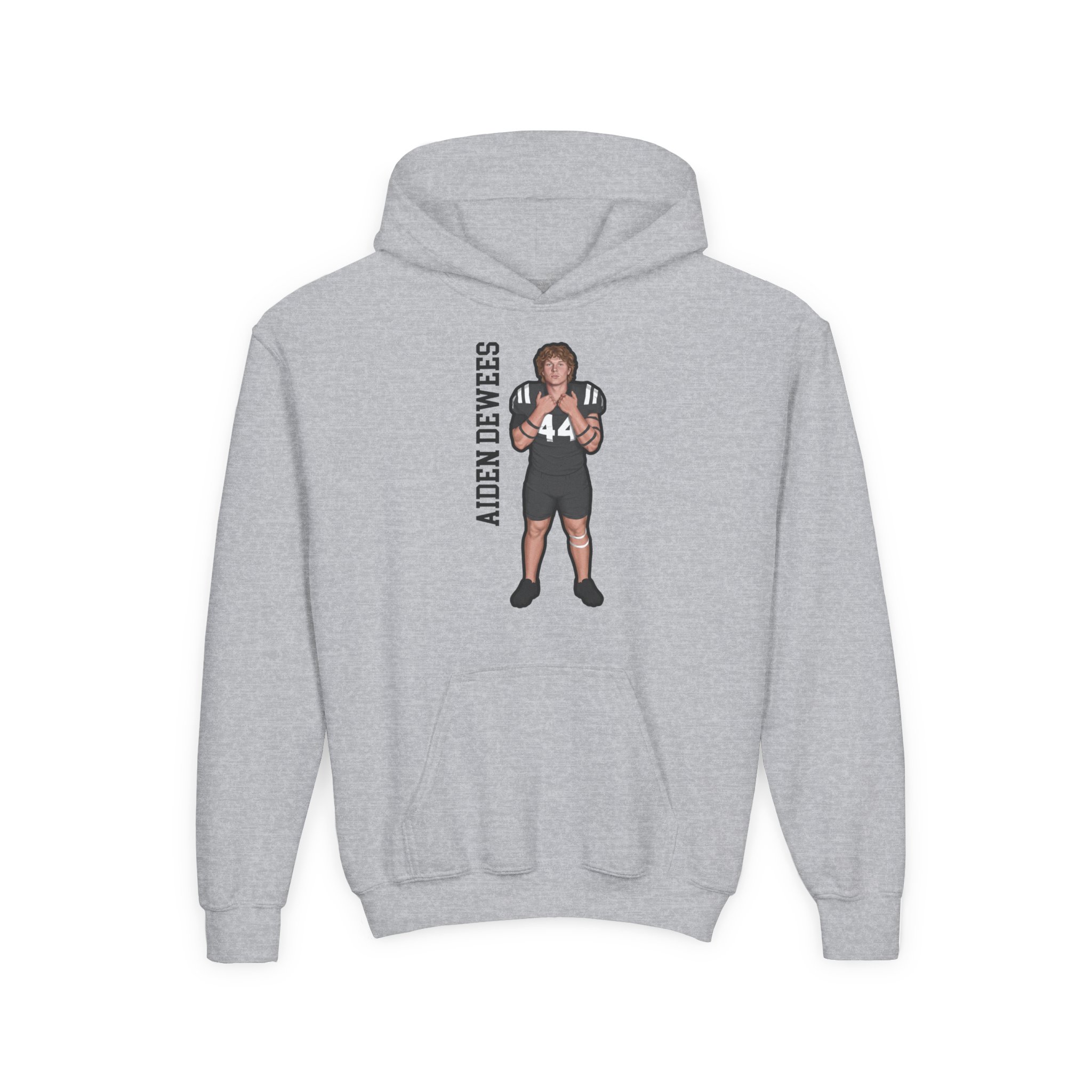Youth Hoodie — character_name_vertical in Grey