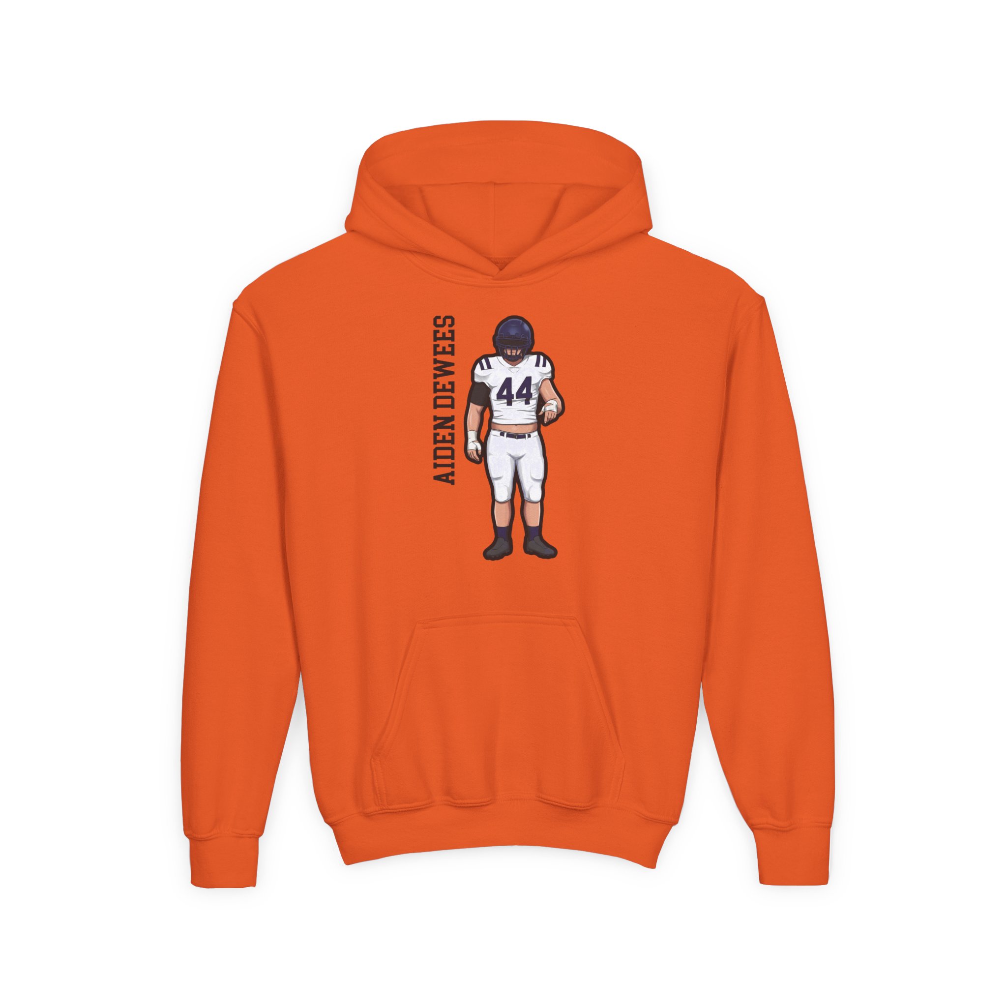 Youth Hoodie — character_name_vertical in Orange