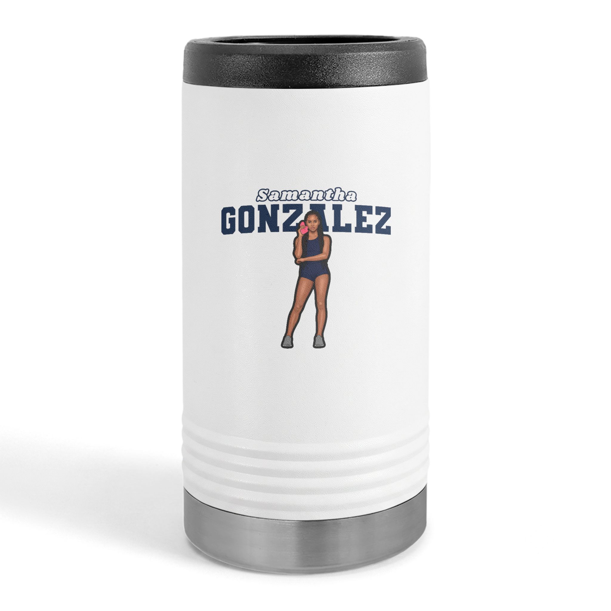 Slim Stainless Can Cooler — character_name_arch in White