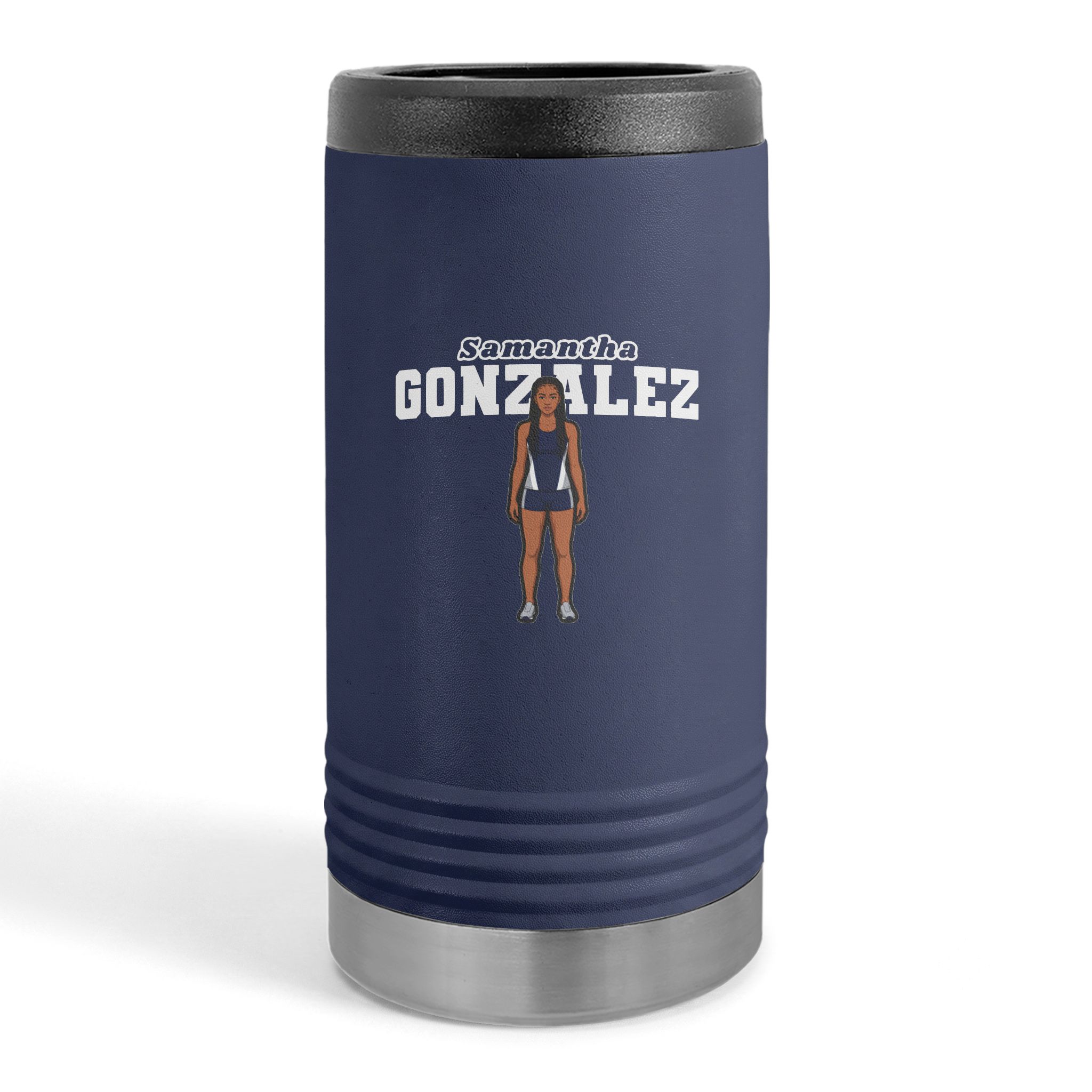 Slim Stainless Can Cooler — character_name_arch in Navy