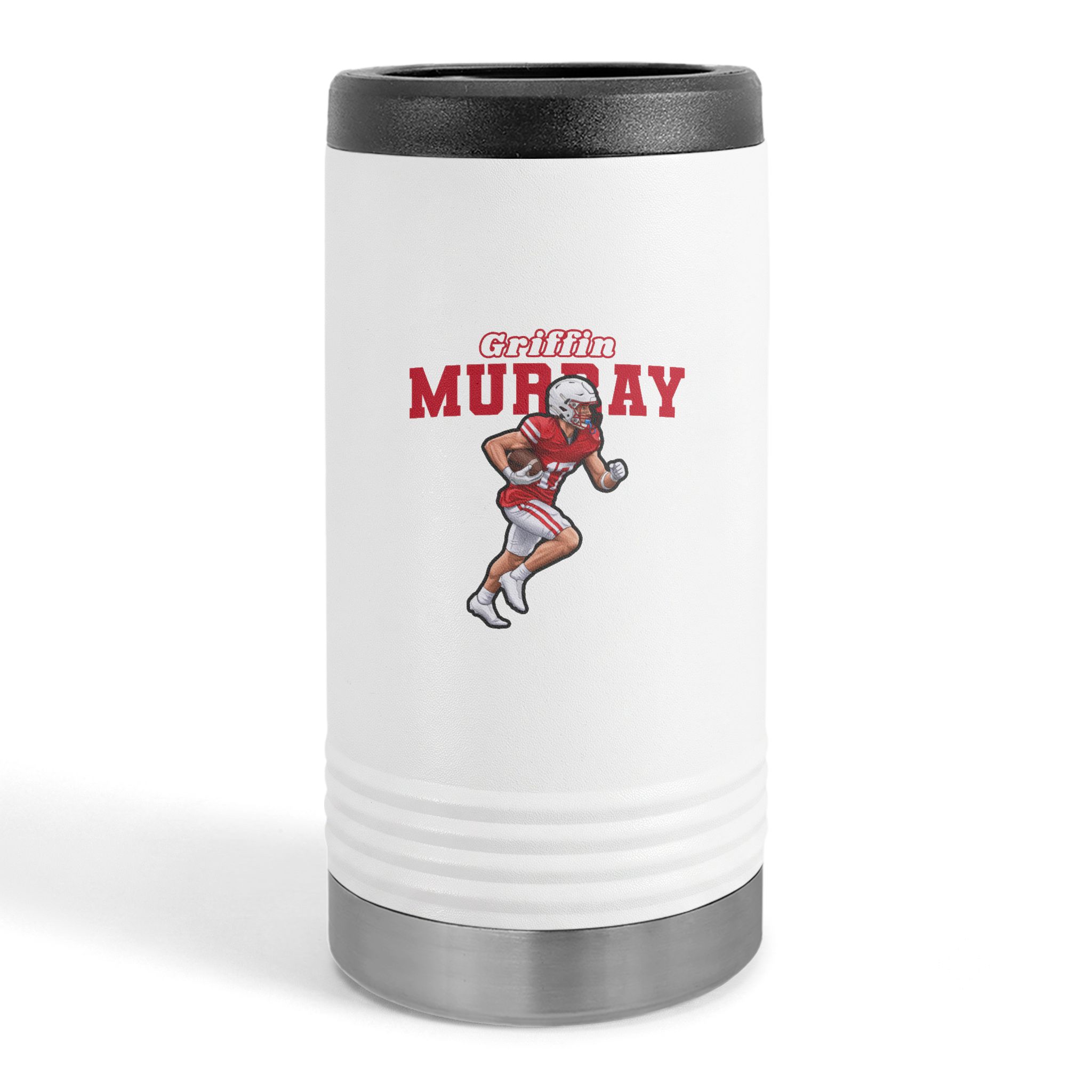 Slim Stainless Can Cooler — character_name_arch in White