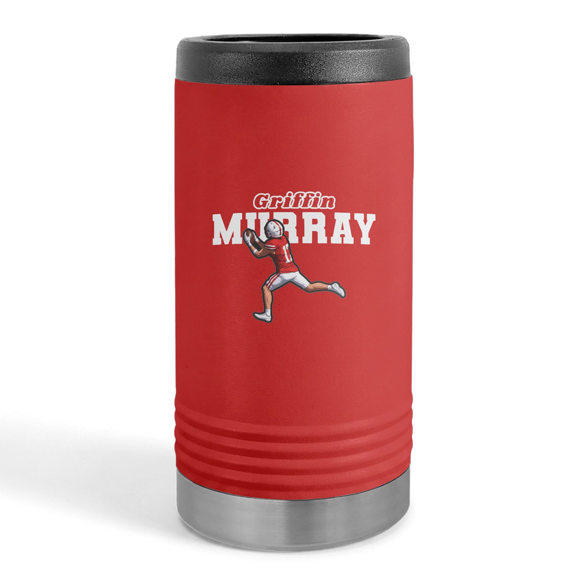 Slim Stainless Can Cooler — character_name_arch in Red