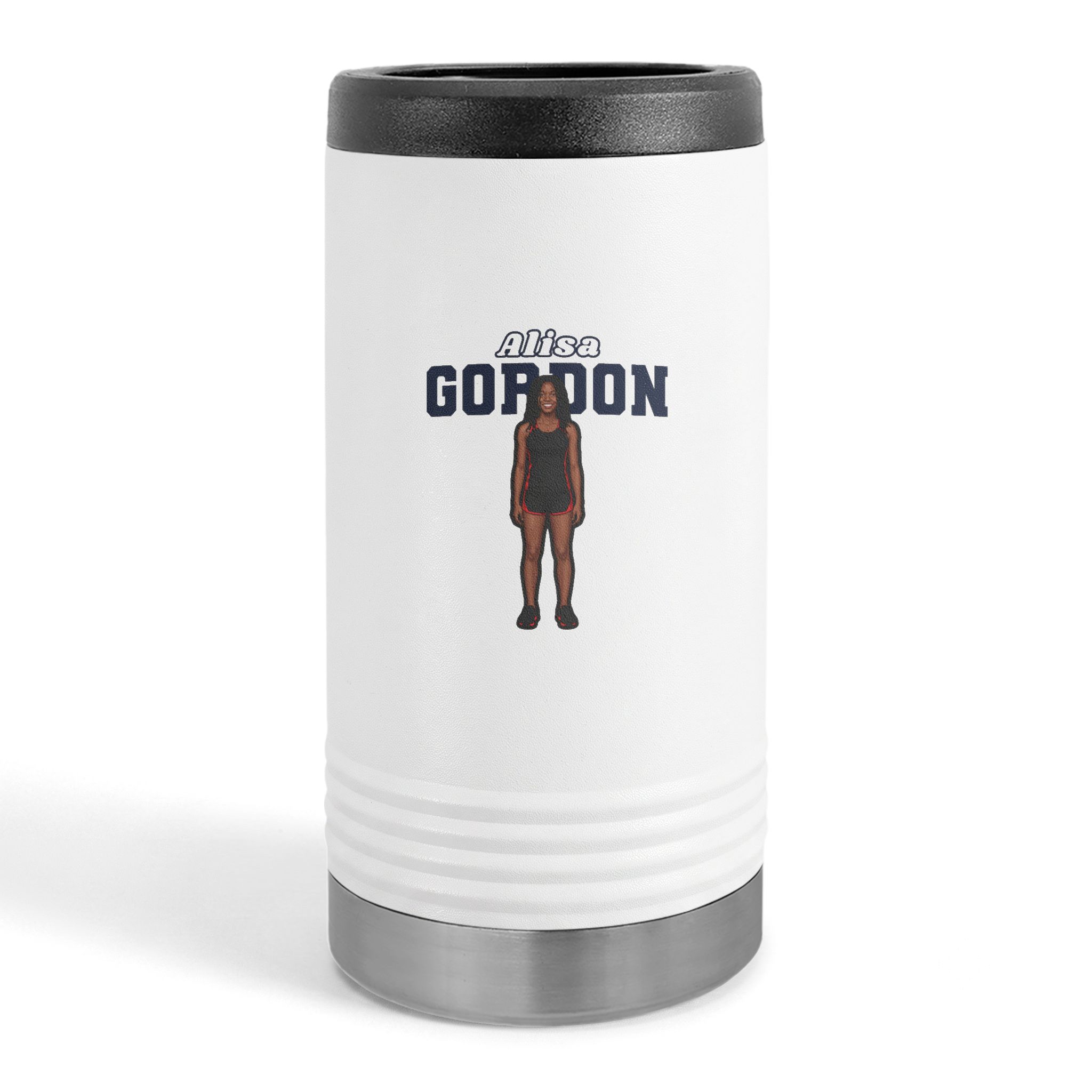 Slim Stainless Can Cooler — character_name_arch in White