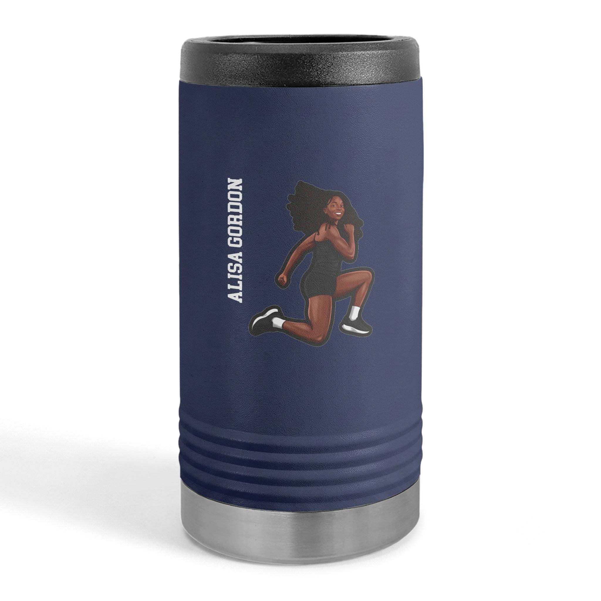 Slim Stainless Can Cooler — character_name_vertical in Navy