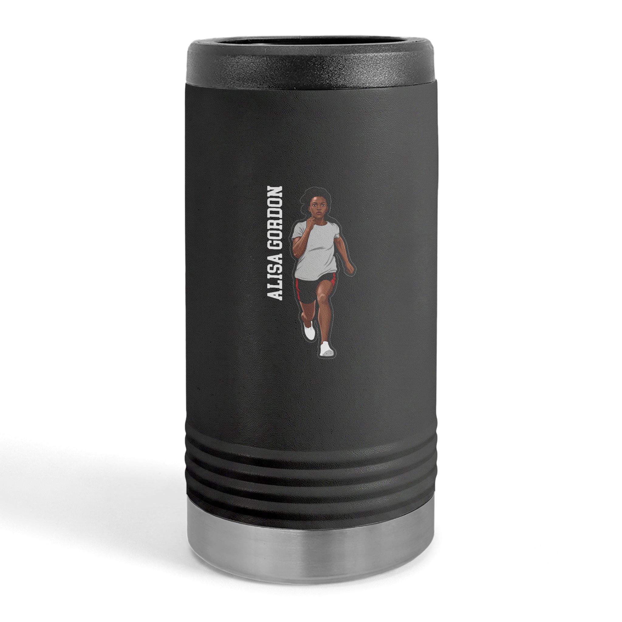Slim Stainless Can Cooler — character_name_vertical in Black