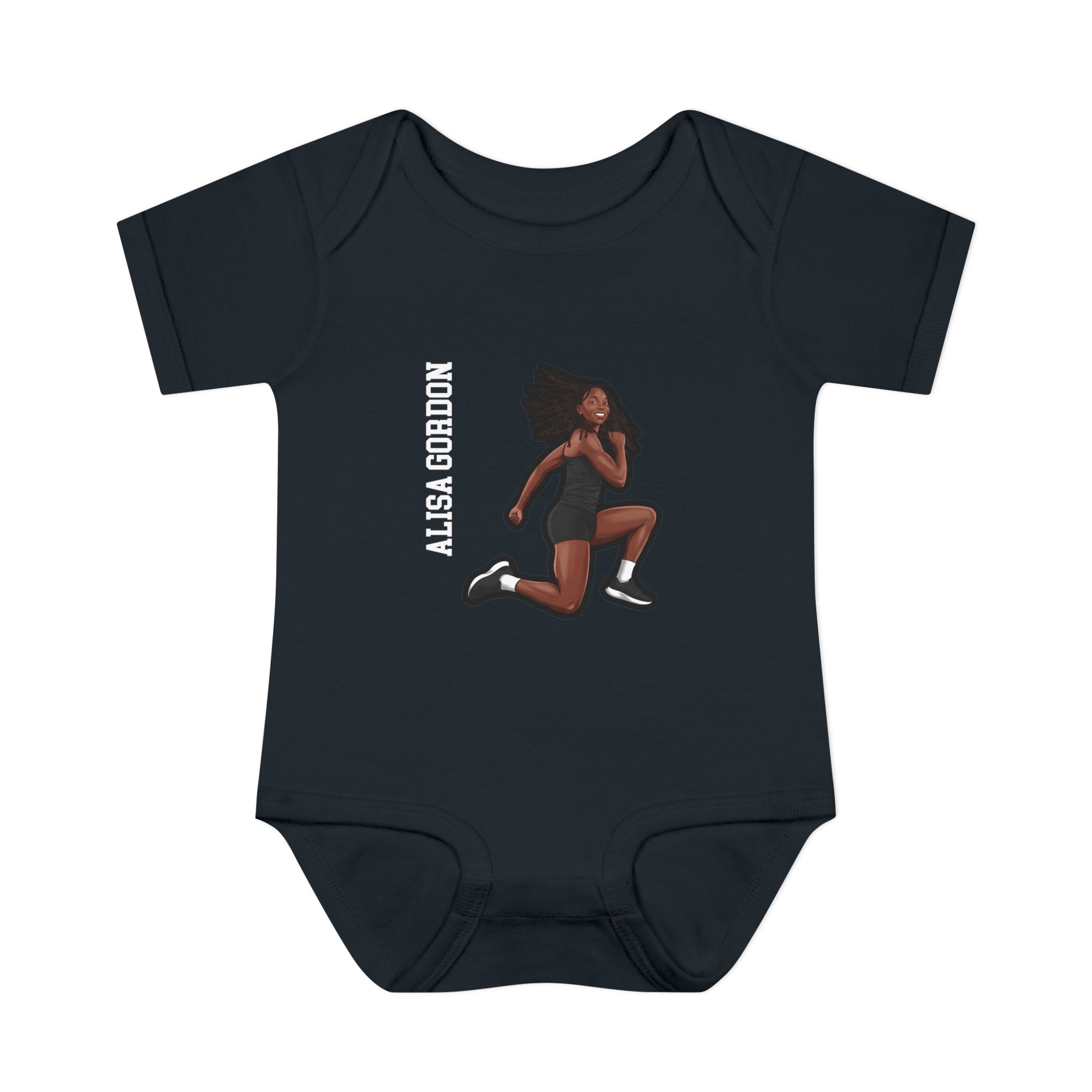 Baby Onesie — character_name_vertical in Black