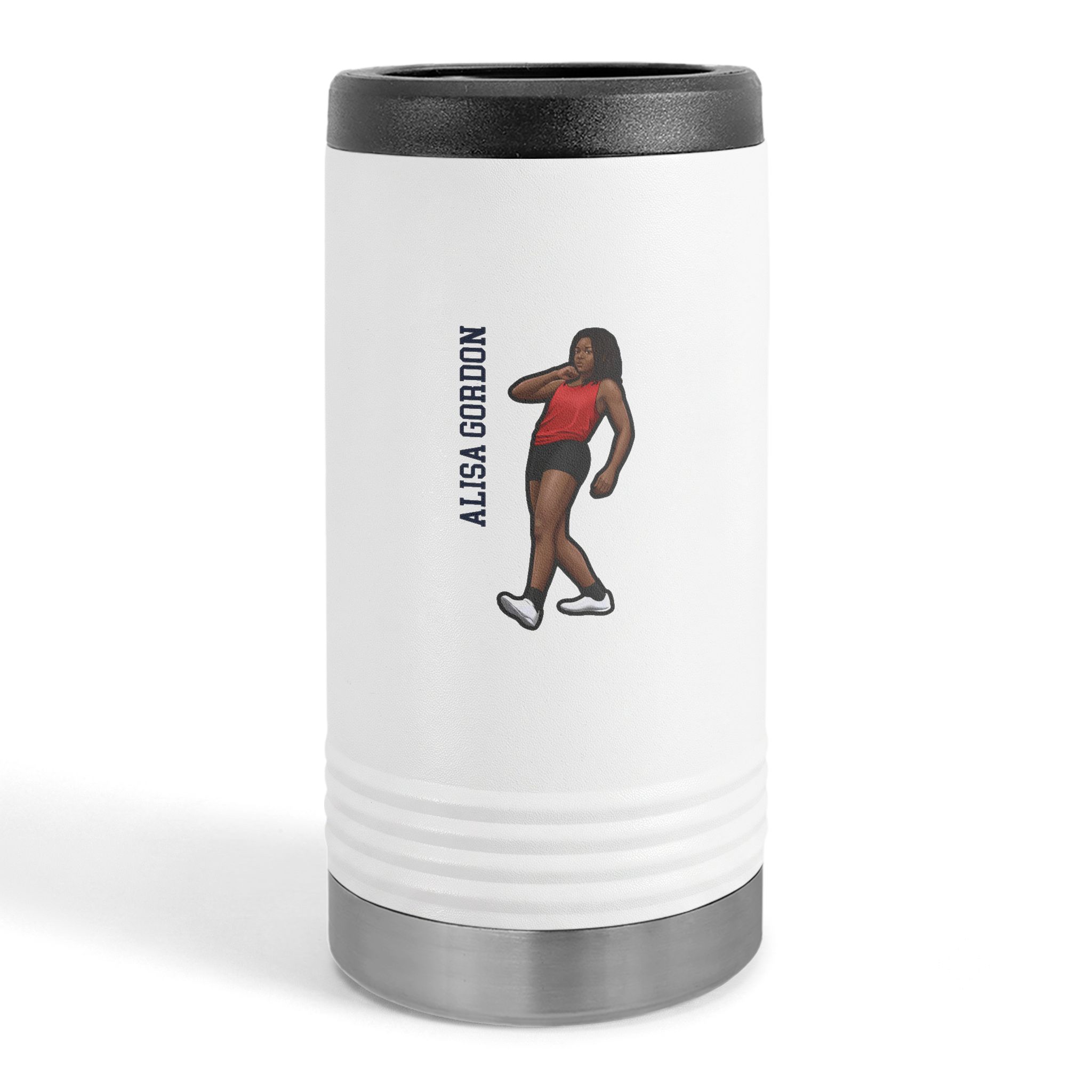 Slim Stainless Can Cooler — character_name_vertical in White