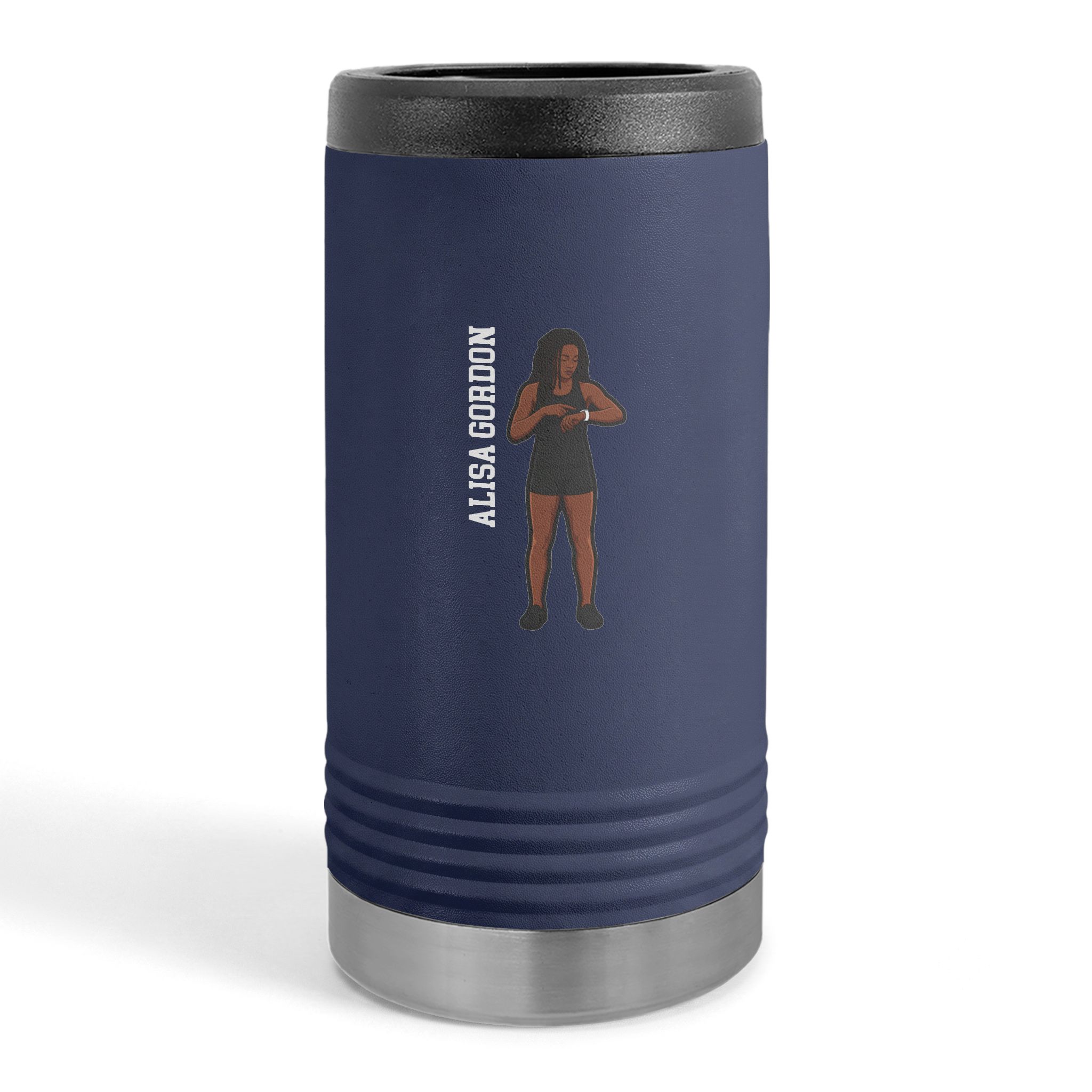 Slim Stainless Can Cooler — character_name_vertical in Navy