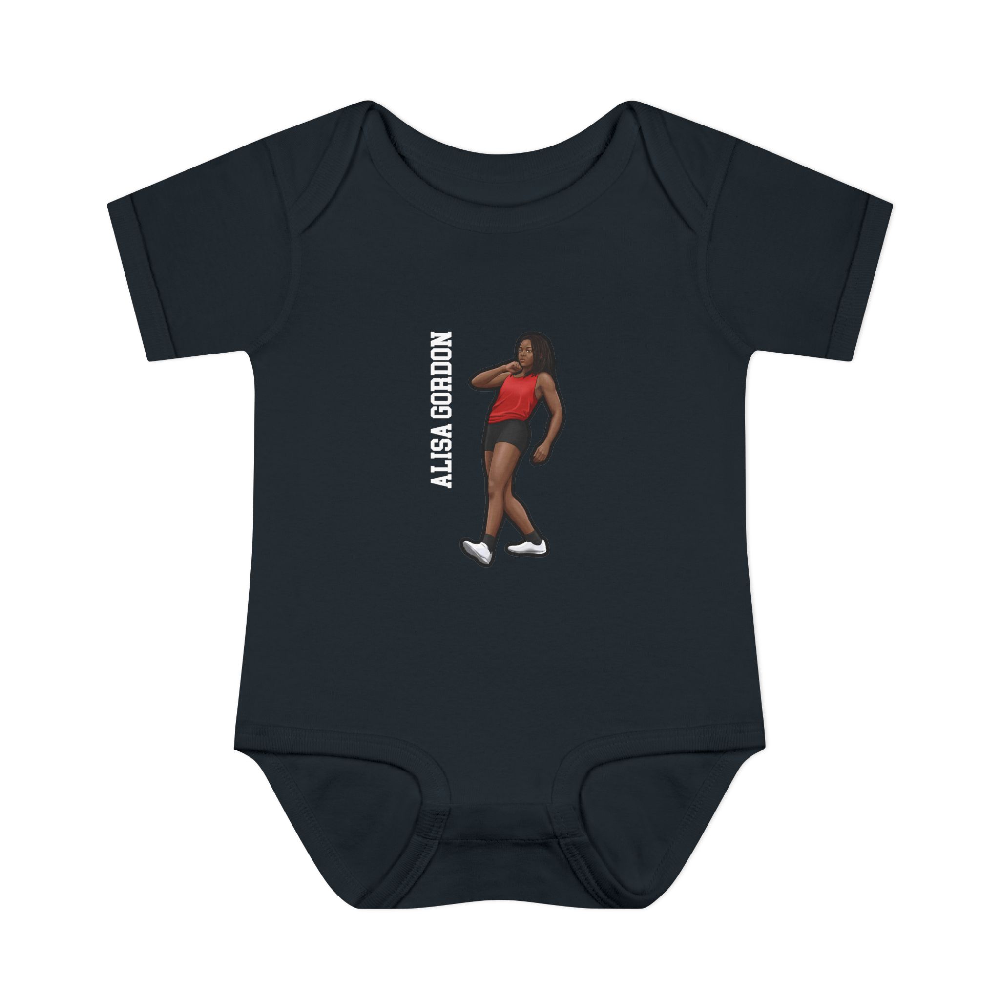 Baby Onesie — character_name_vertical in Black