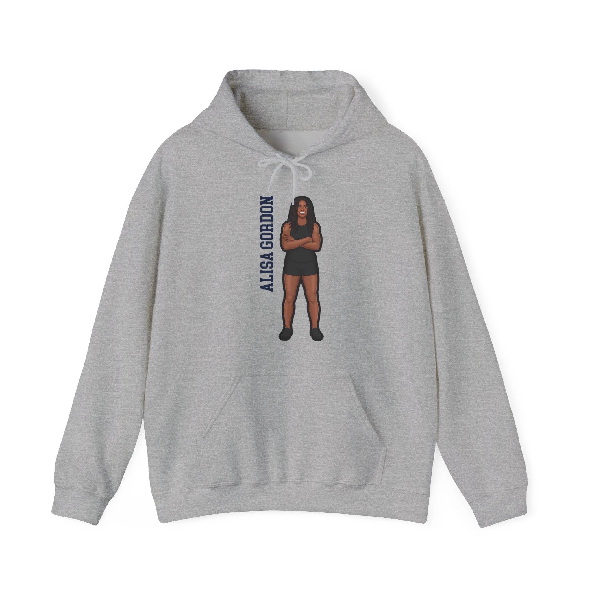 Hoodie — character_name_vertical in Grey