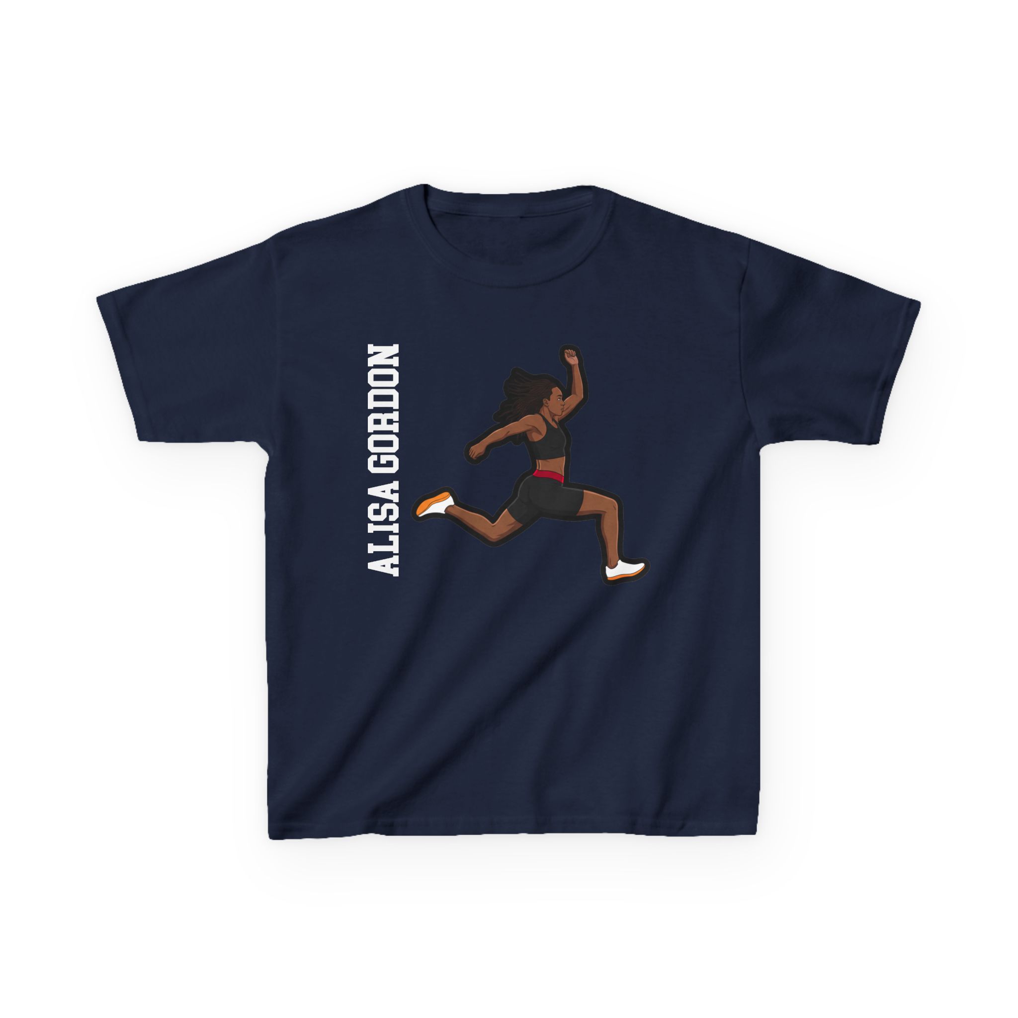 Youth Tee — character_name_vertical in Navy