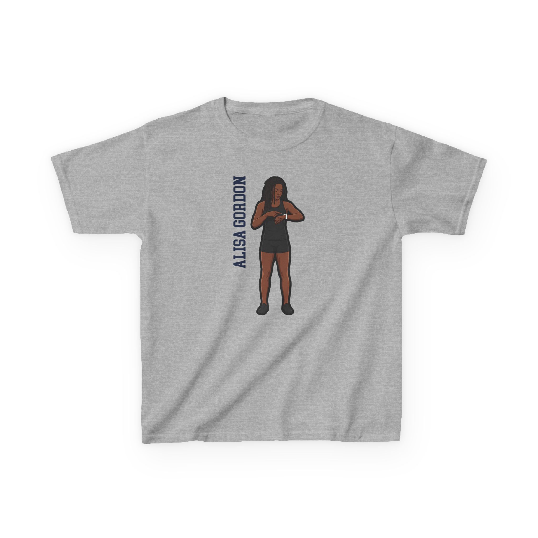 Youth Tee — character_name_vertical in Grey