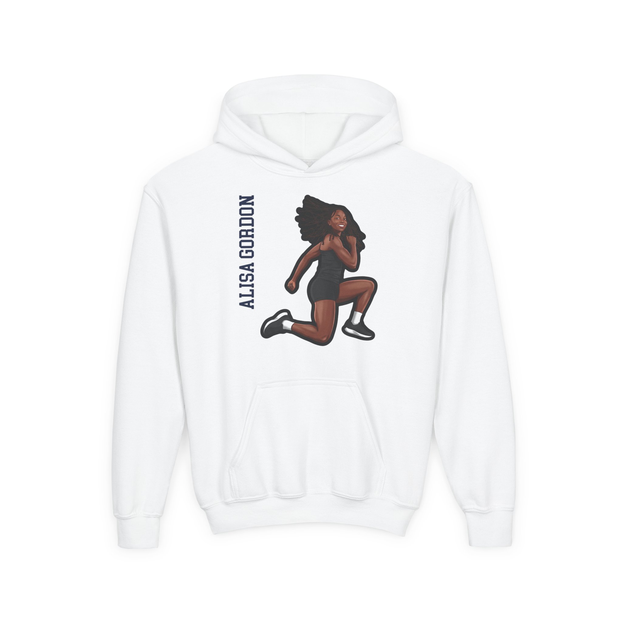 Youth Hoodie — character_name_vertical in White
