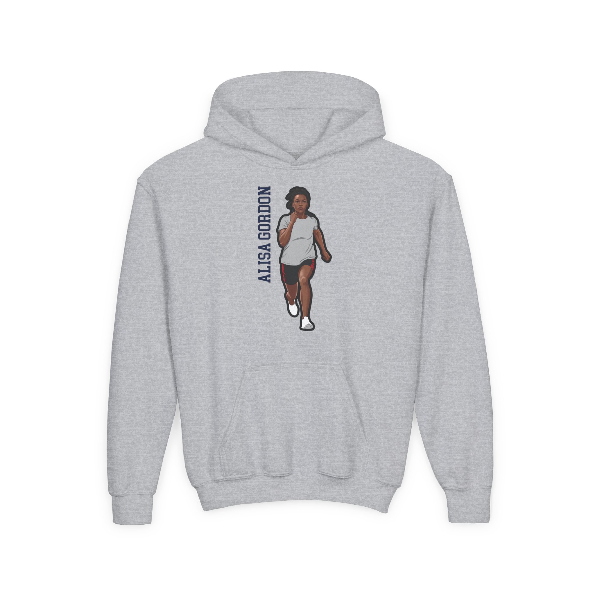 Youth Hoodie — character_name_vertical in Grey